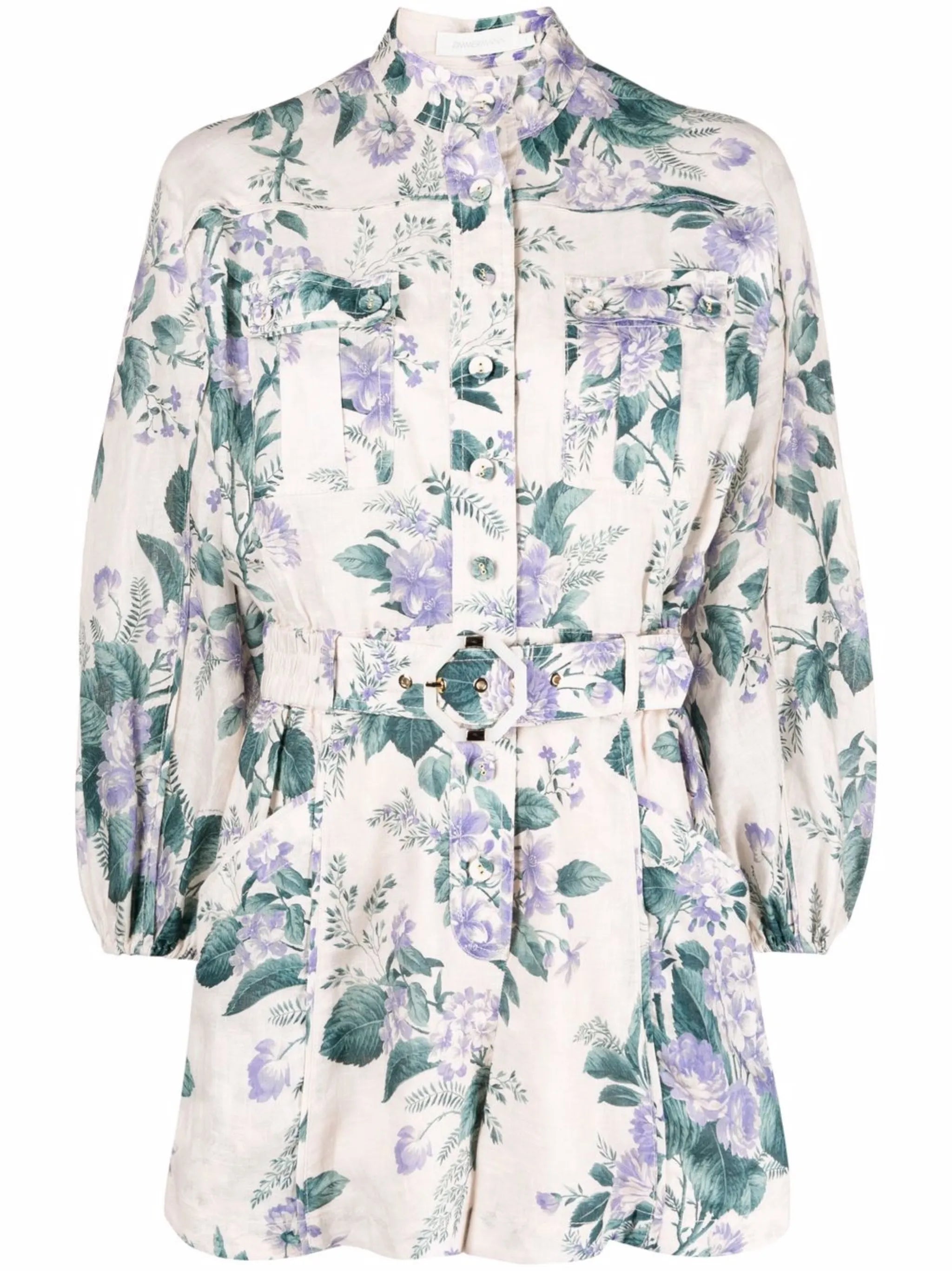 floral-print belted-waist playsuit