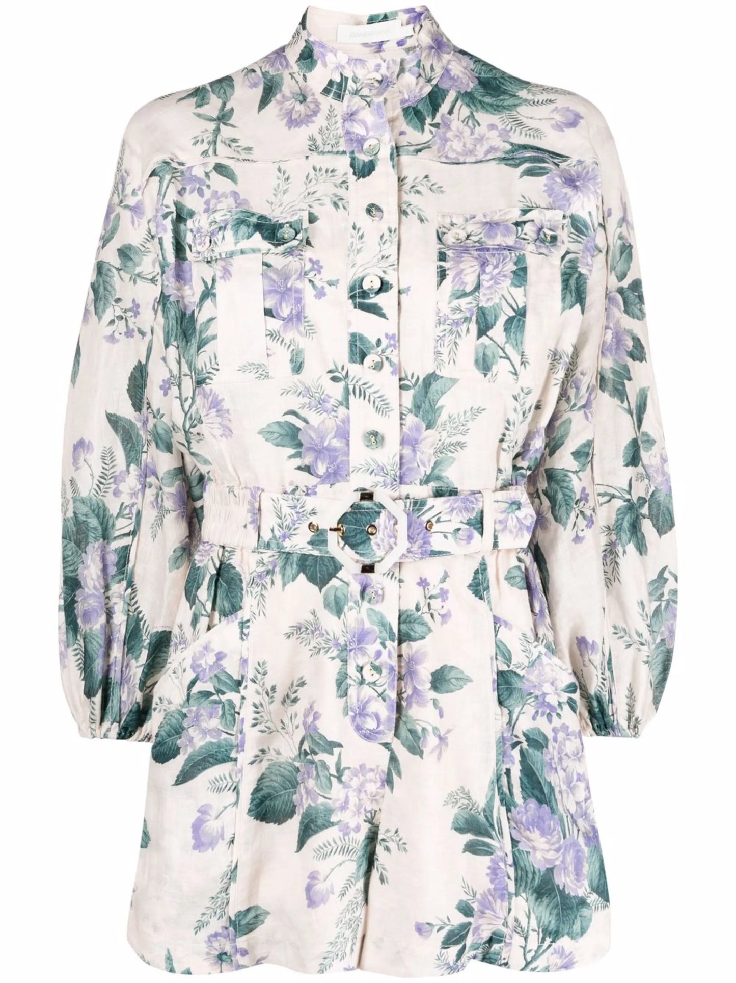 floral-print belted-waist playsuit
