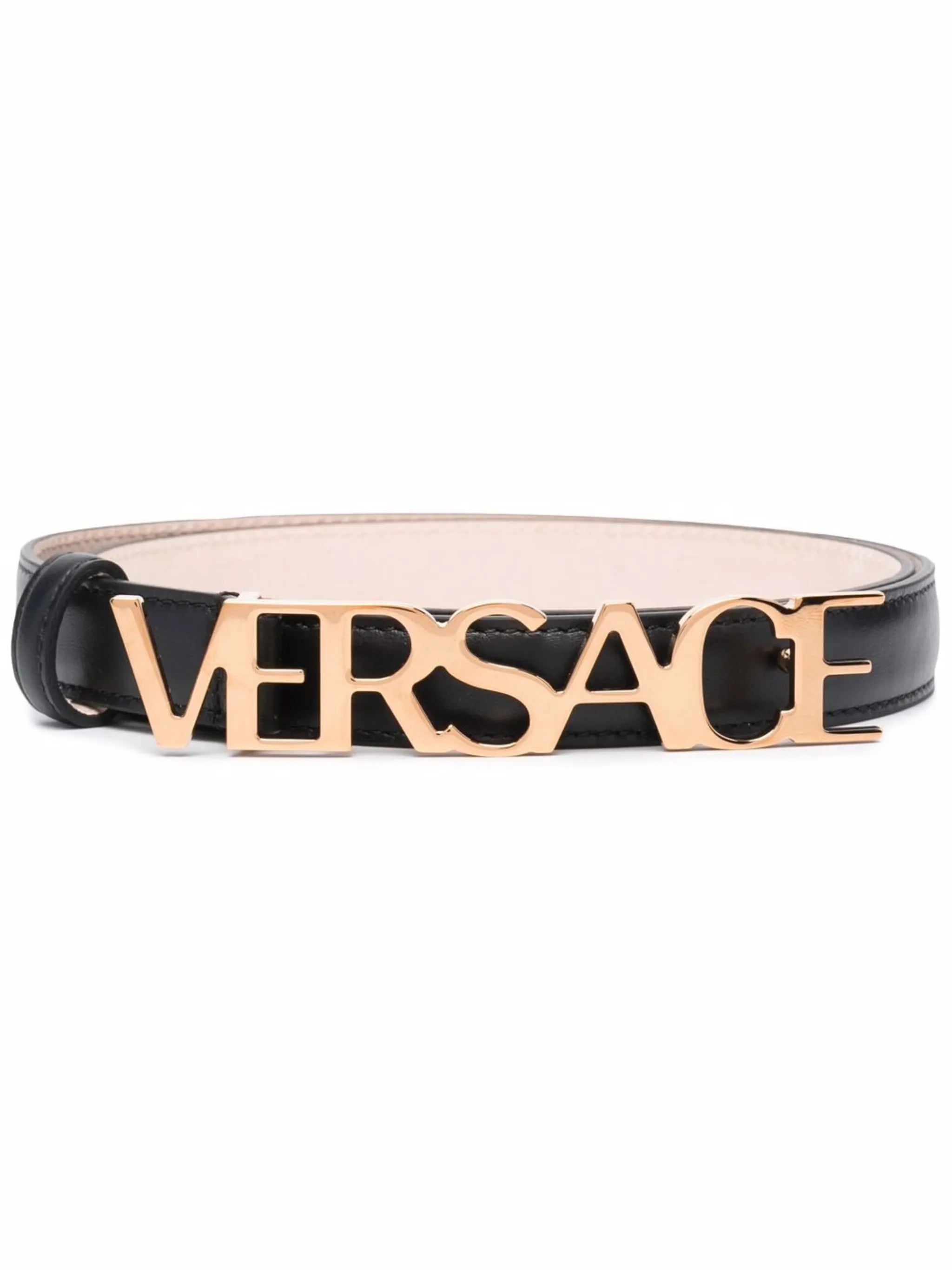 logo-plaque leather belt