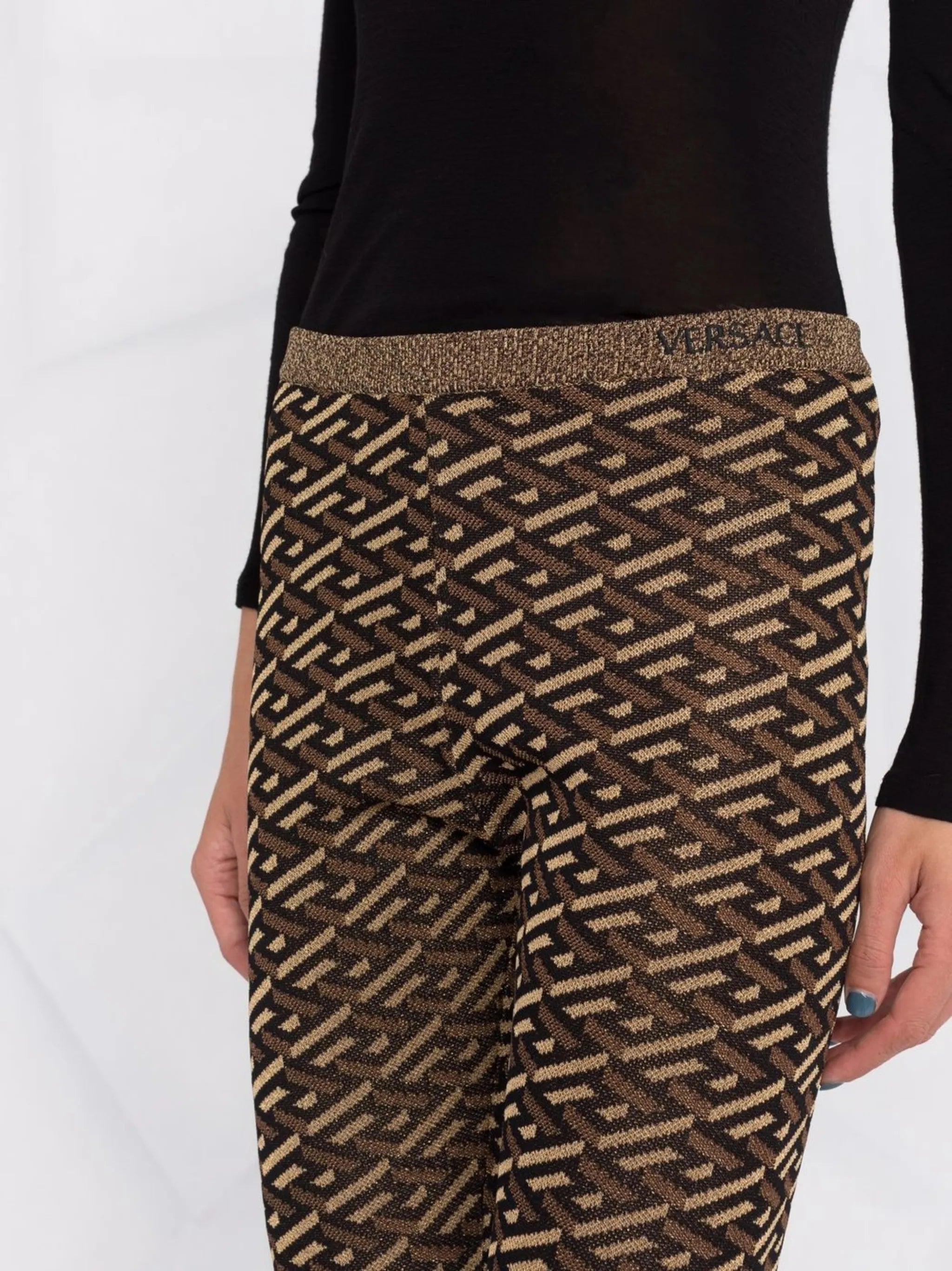 patterned intarsia-knit trousers