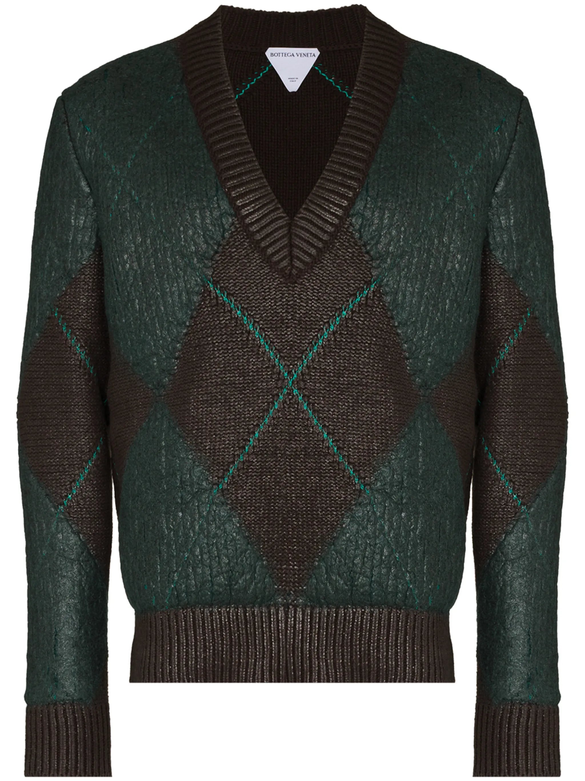 coated argyle-knit jumper