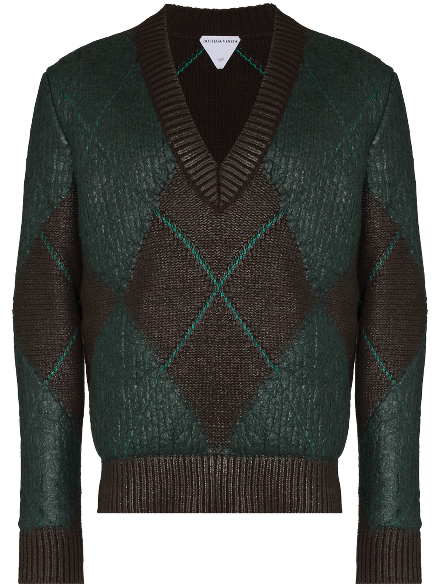 coated argyle-knit jumper
