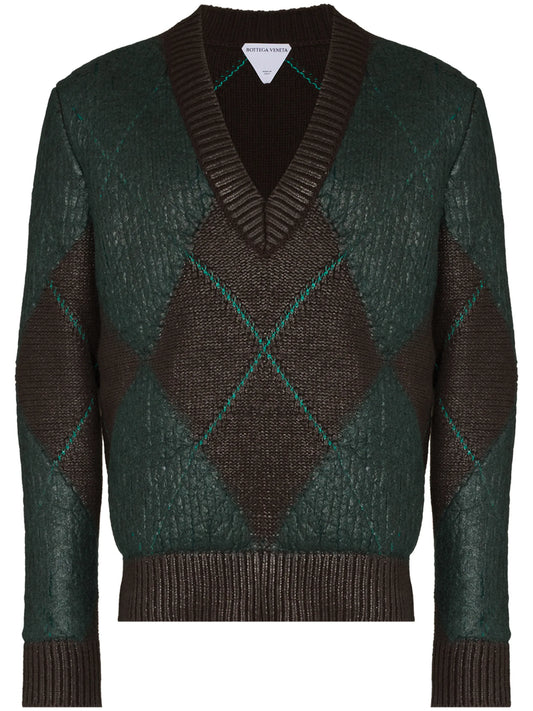 coated argyle-knit jumper