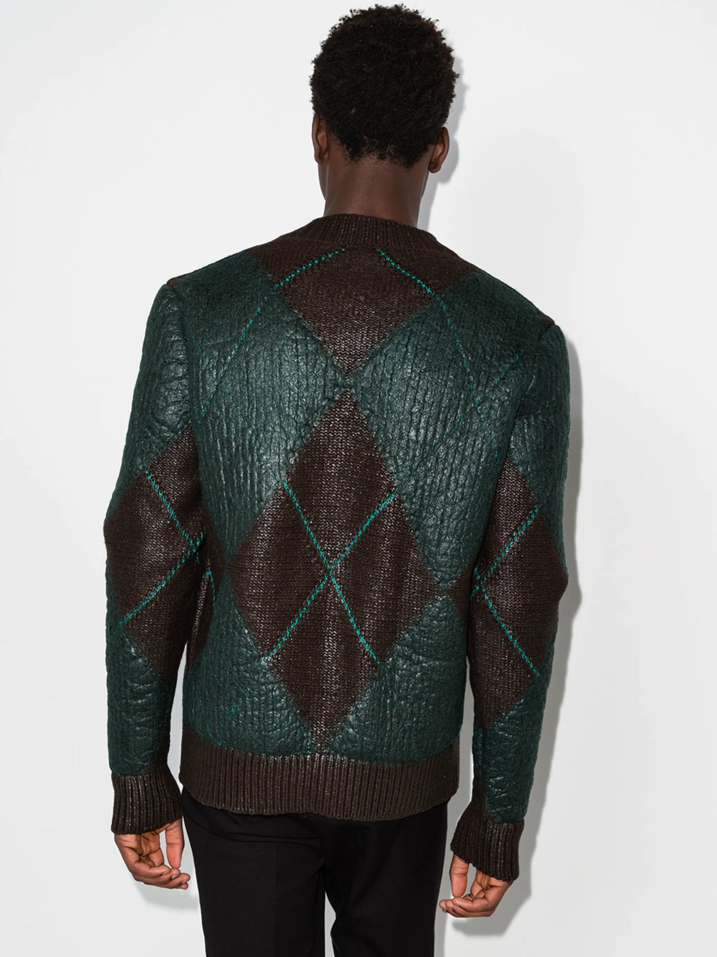 coated argyle-knit jumper