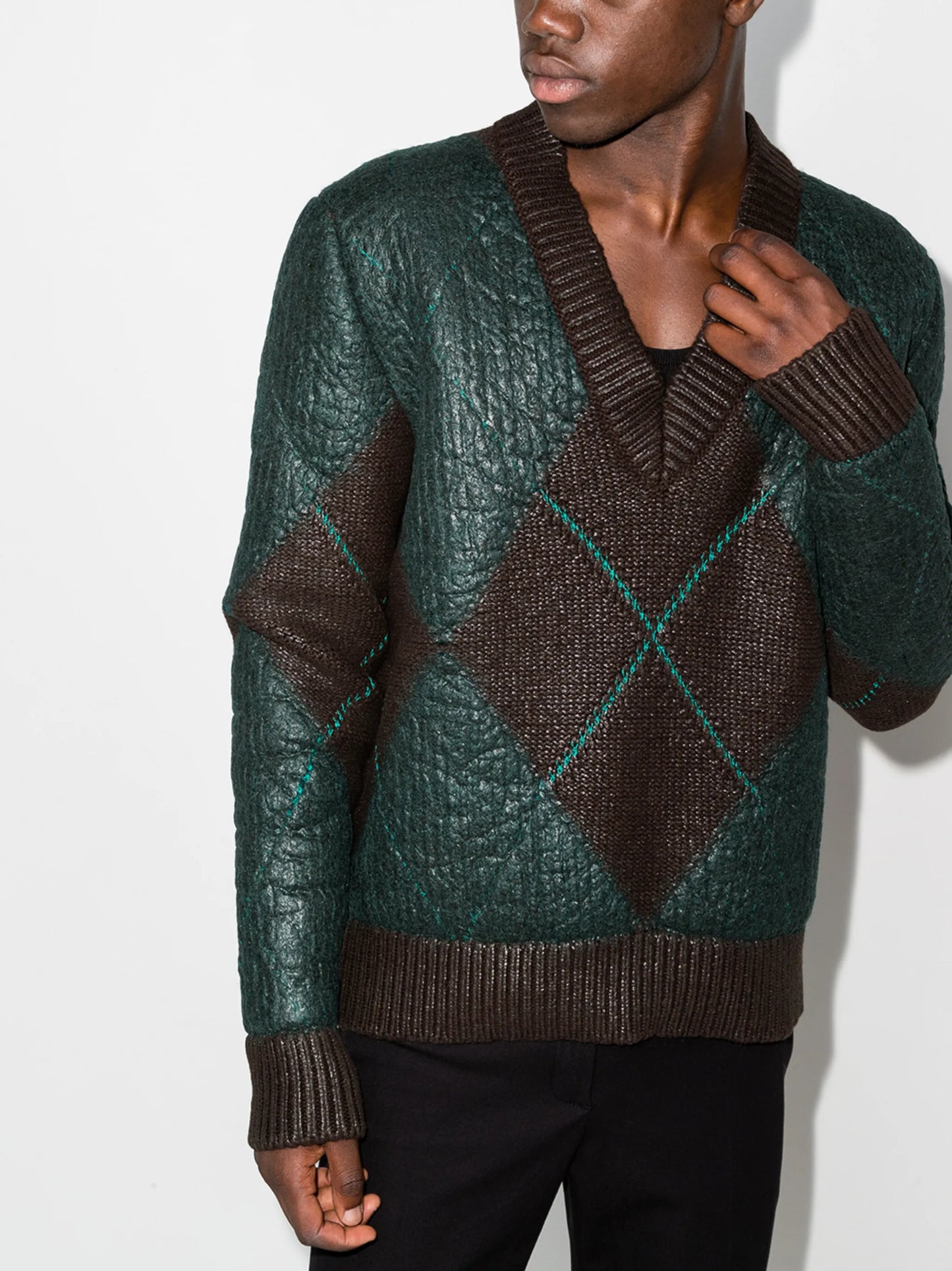 coated argyle-knit jumper