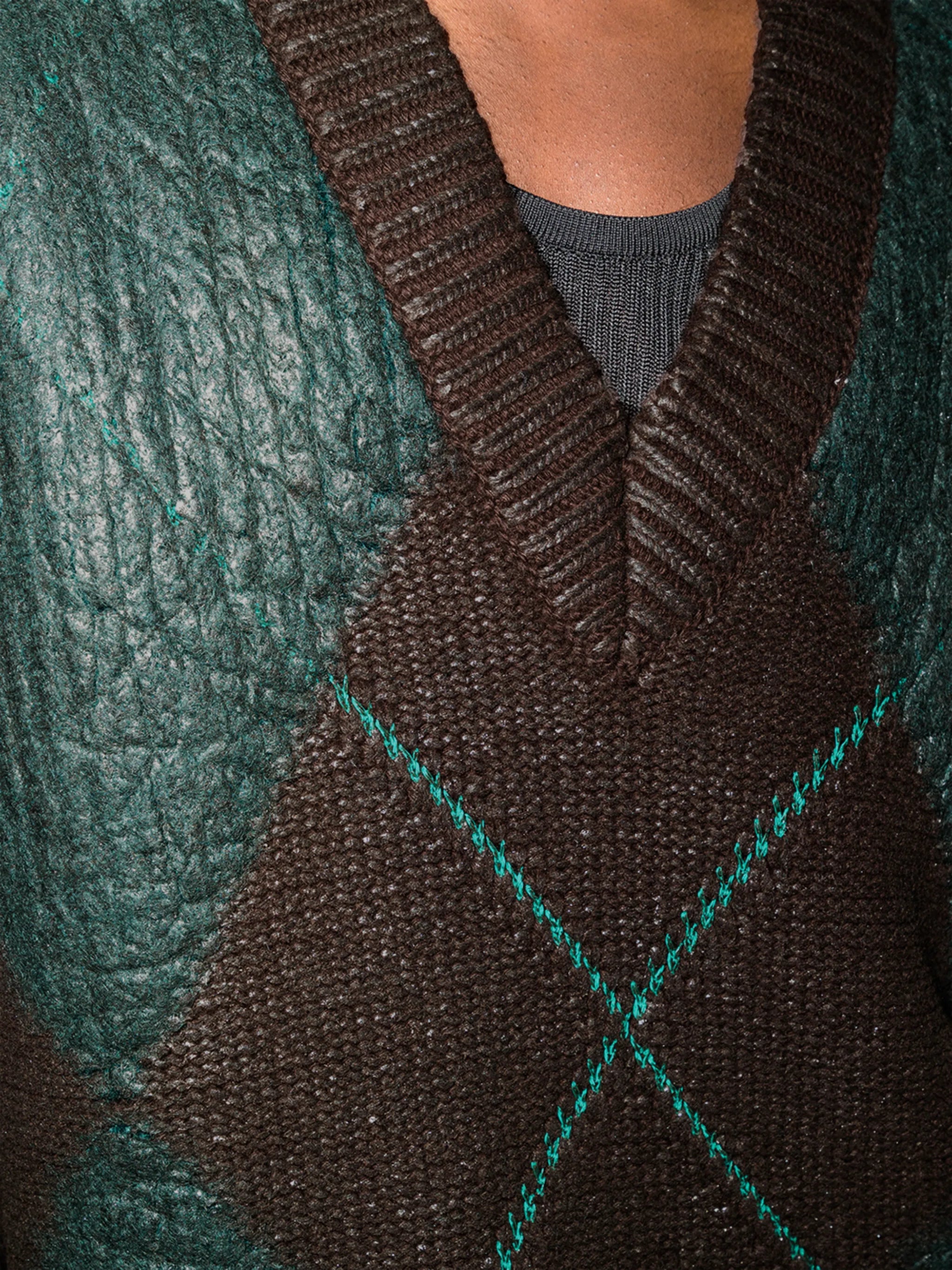 coated argyle-knit jumper