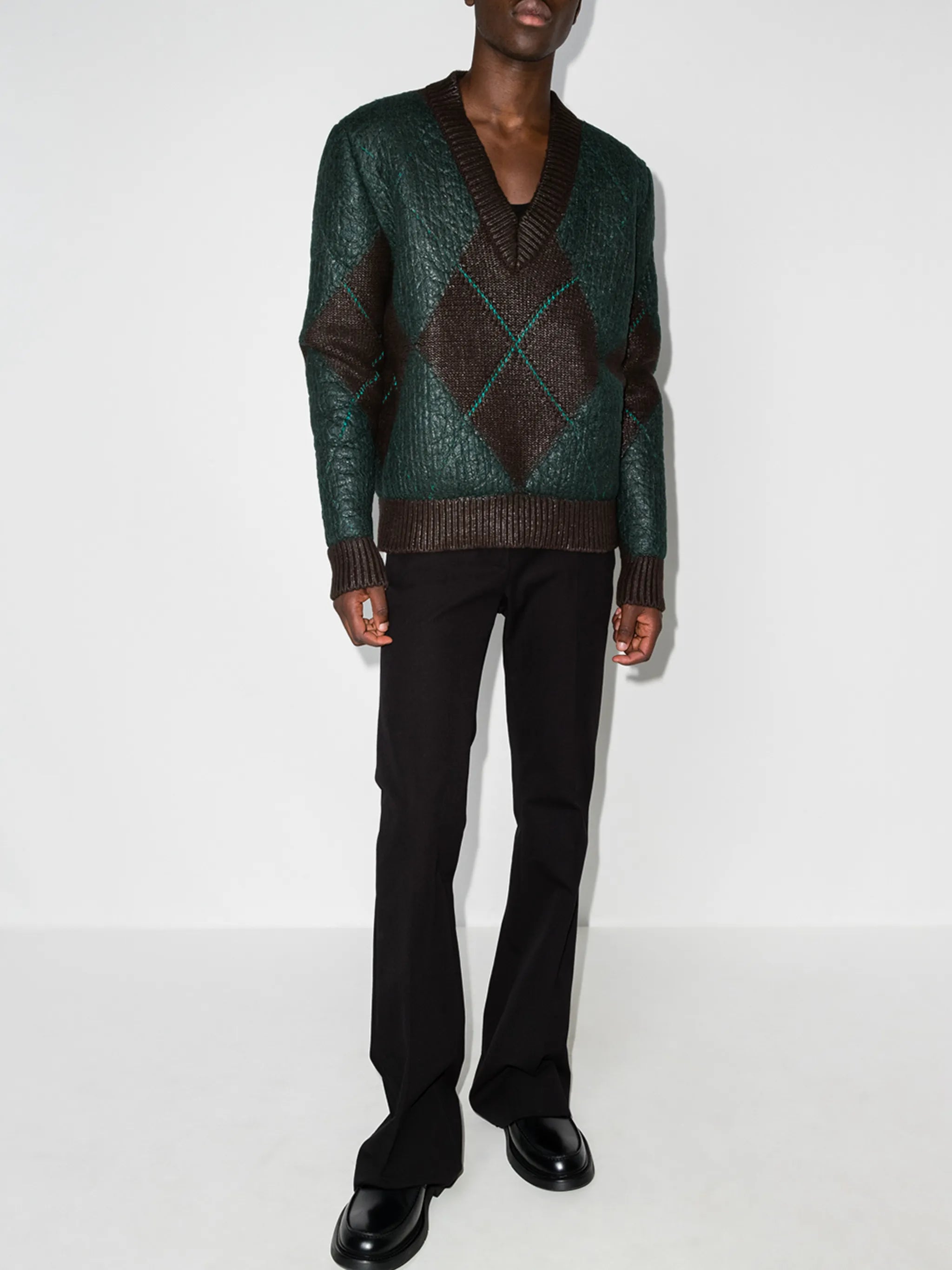 coated argyle-knit jumper