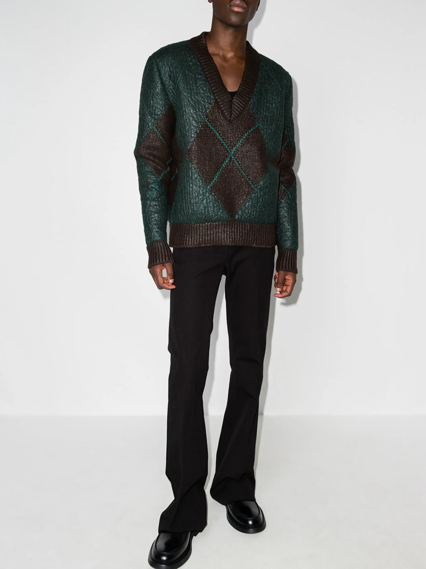 coated argyle-knit jumper