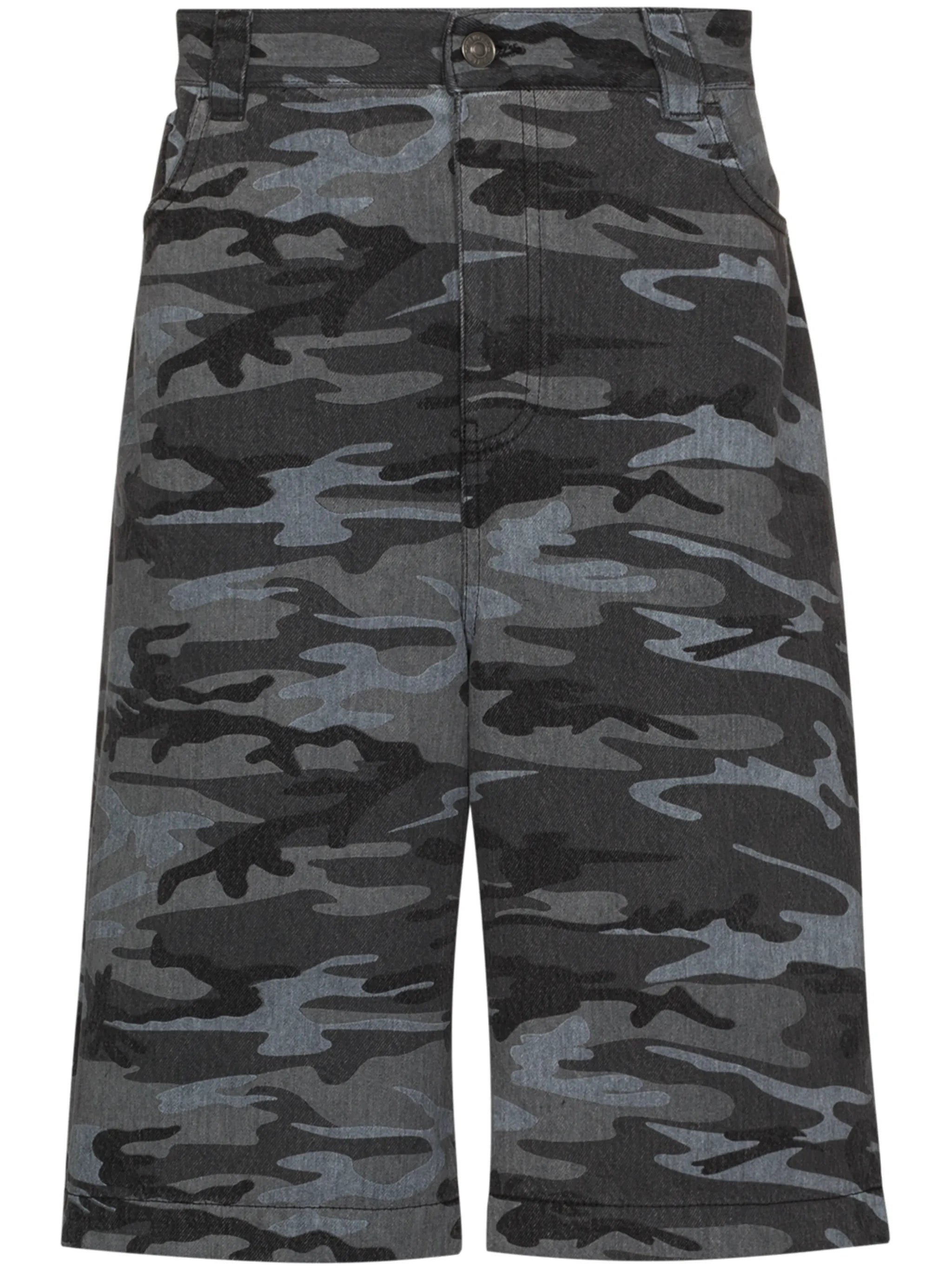 camo print dropped crotch shorts