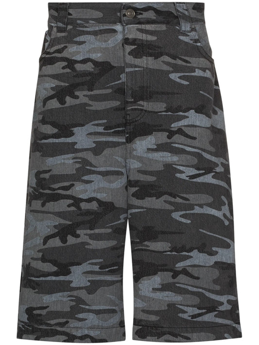 camo print dropped crotch shorts