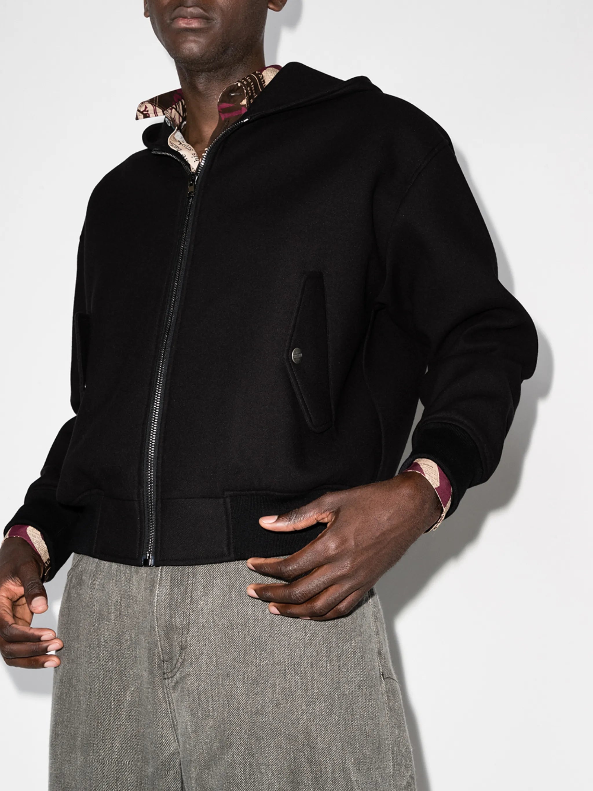 hooded zip-up bomber jacket