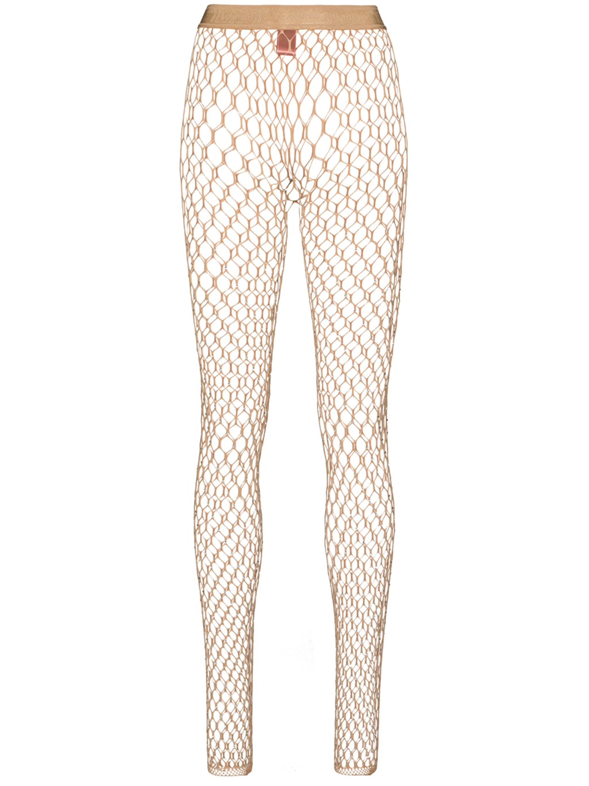 x Amina Muaddi crystal-embellished net tights