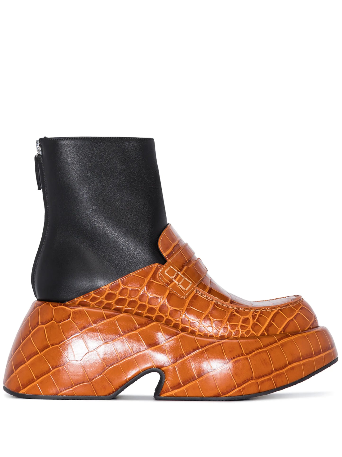 90mm crocodile-effect platform ankle boots