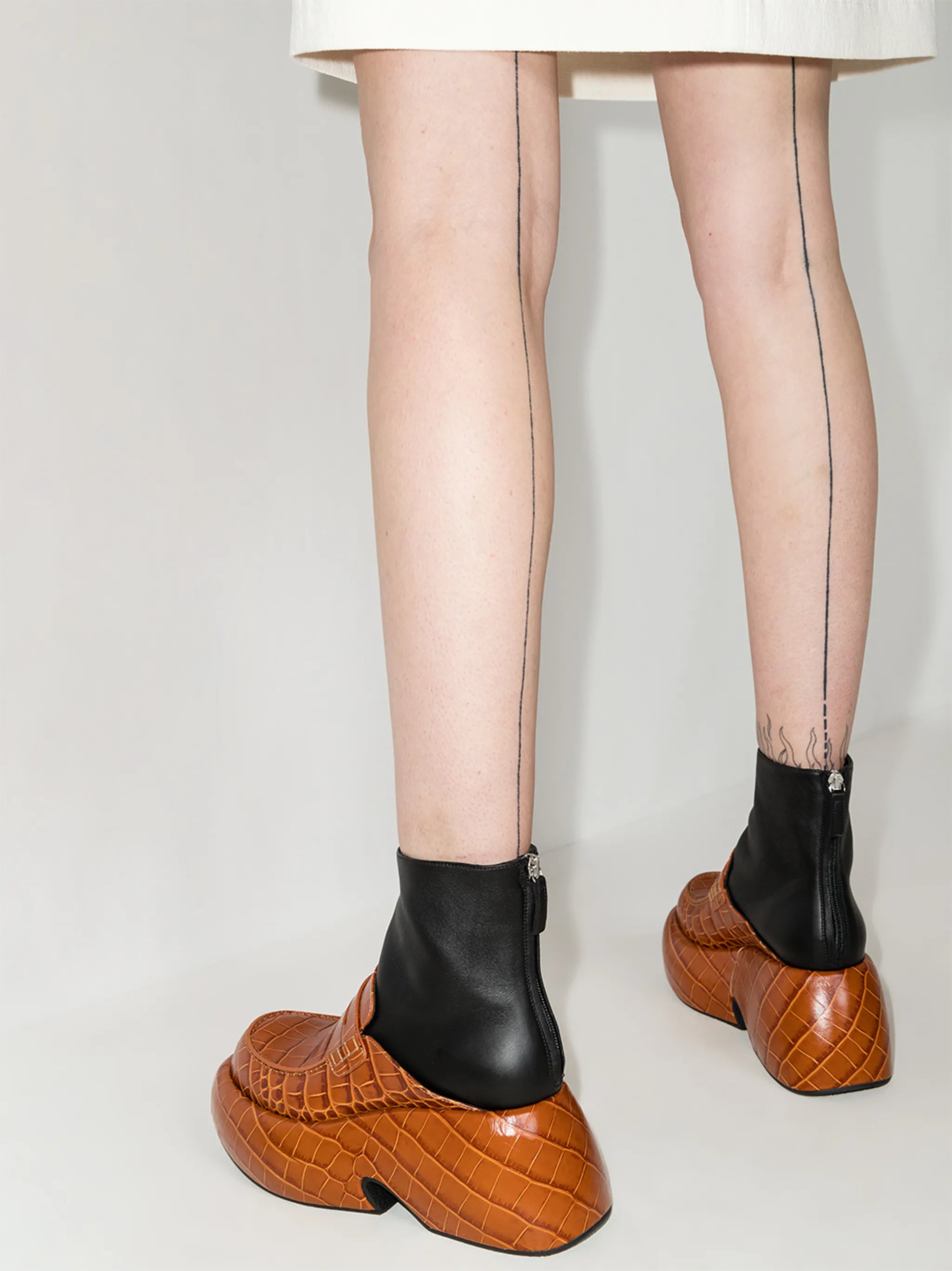 90mm crocodile-effect platform ankle boots