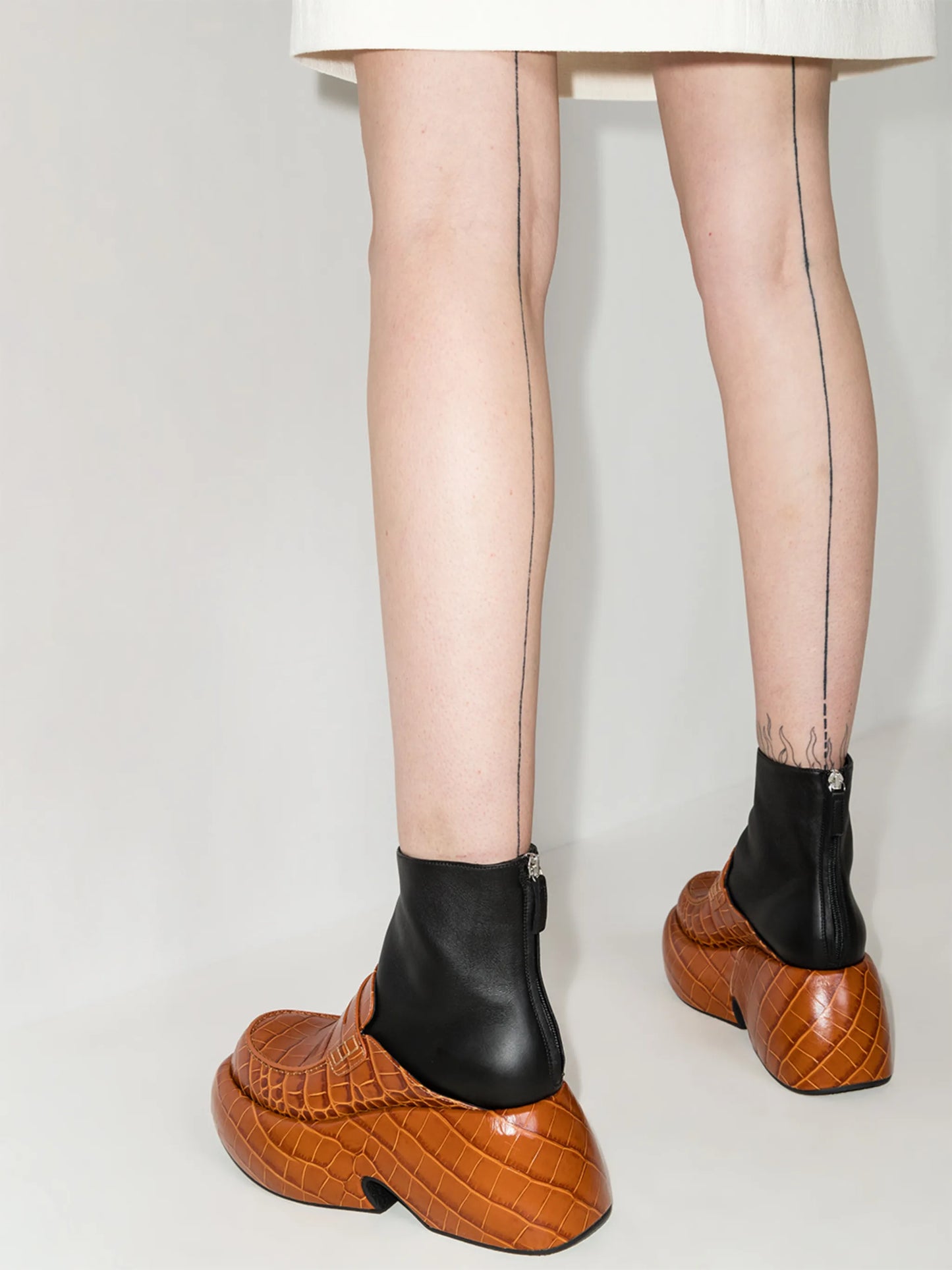 90mm crocodile-effect platform ankle boots