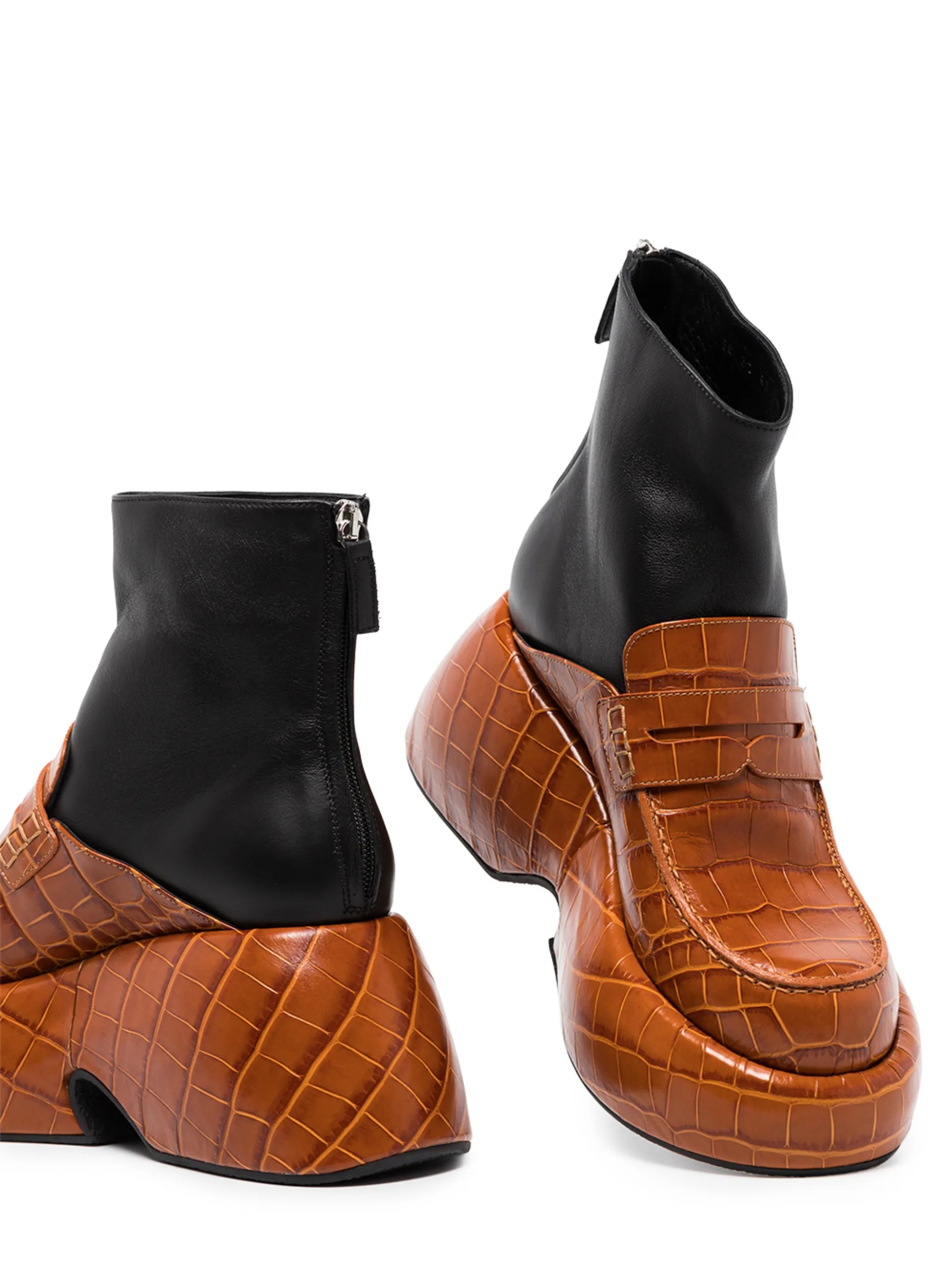 90mm crocodile-effect platform ankle boots