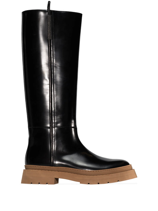 knee-high lug-sole leather boots
