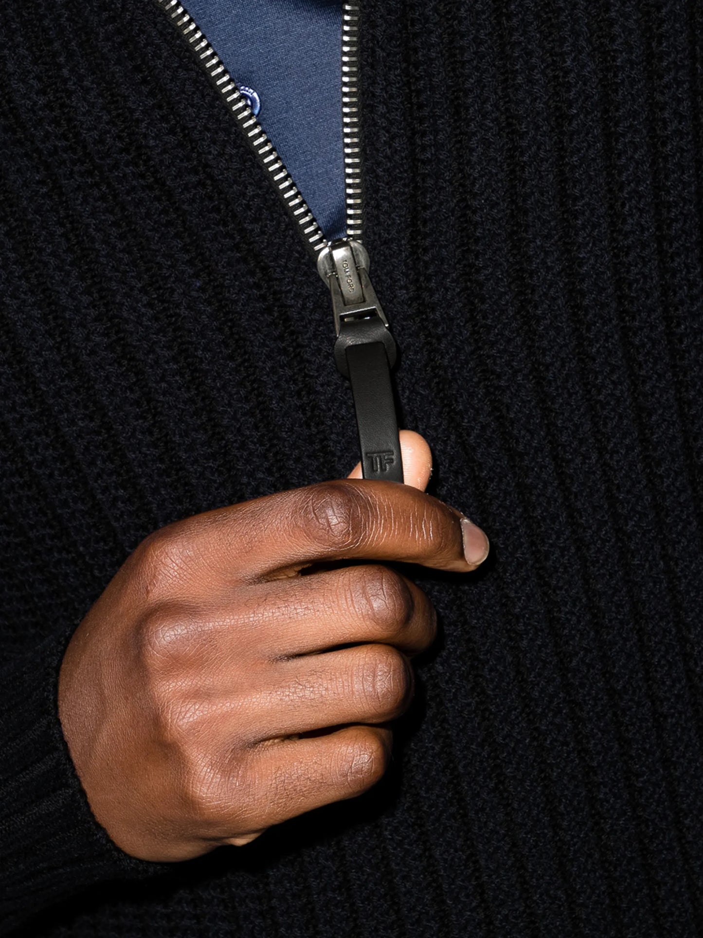 zip-fastening ribbed jumper