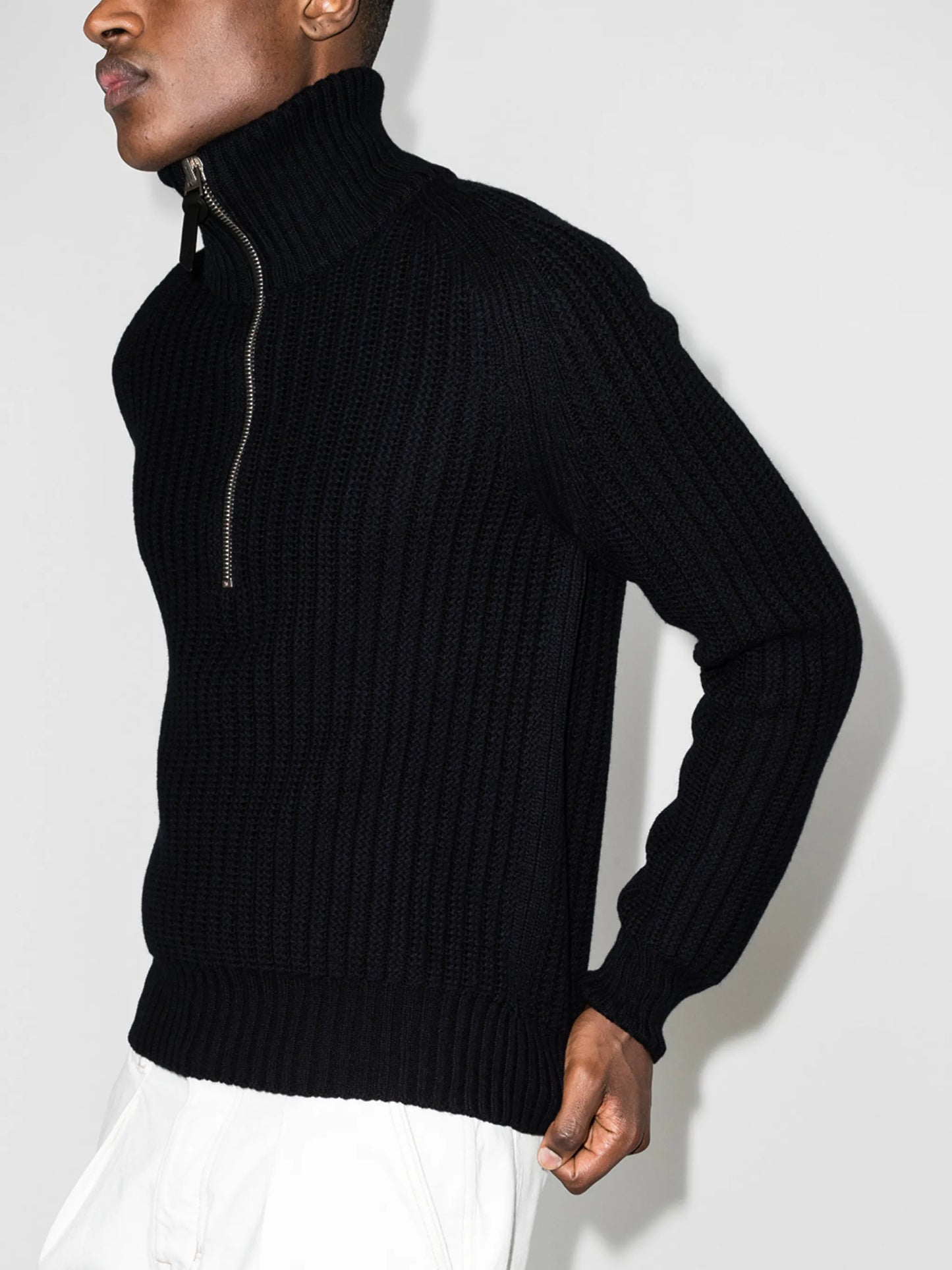 zip-fastening ribbed jumper