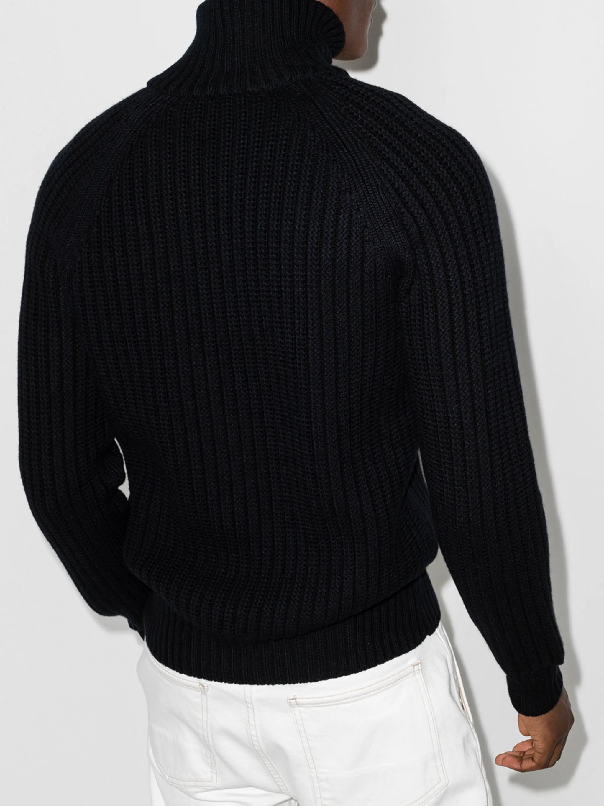 zip-fastening ribbed jumper