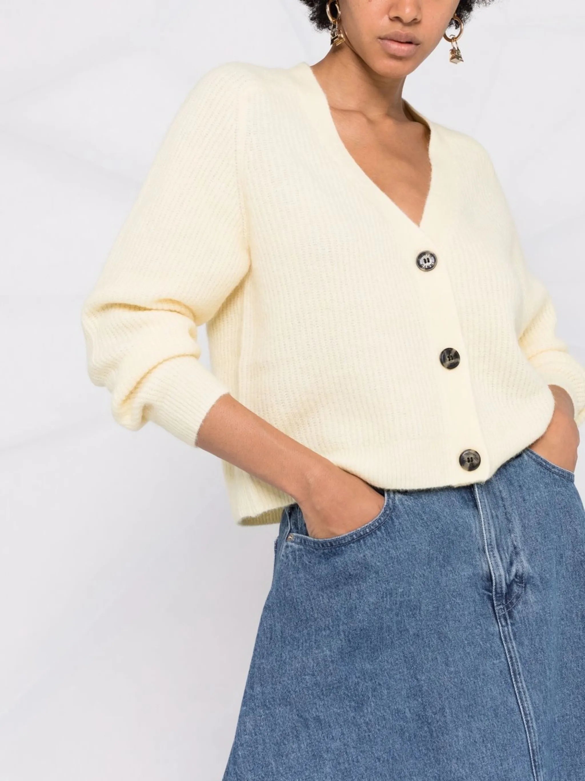 rib-knit button-up cardigan