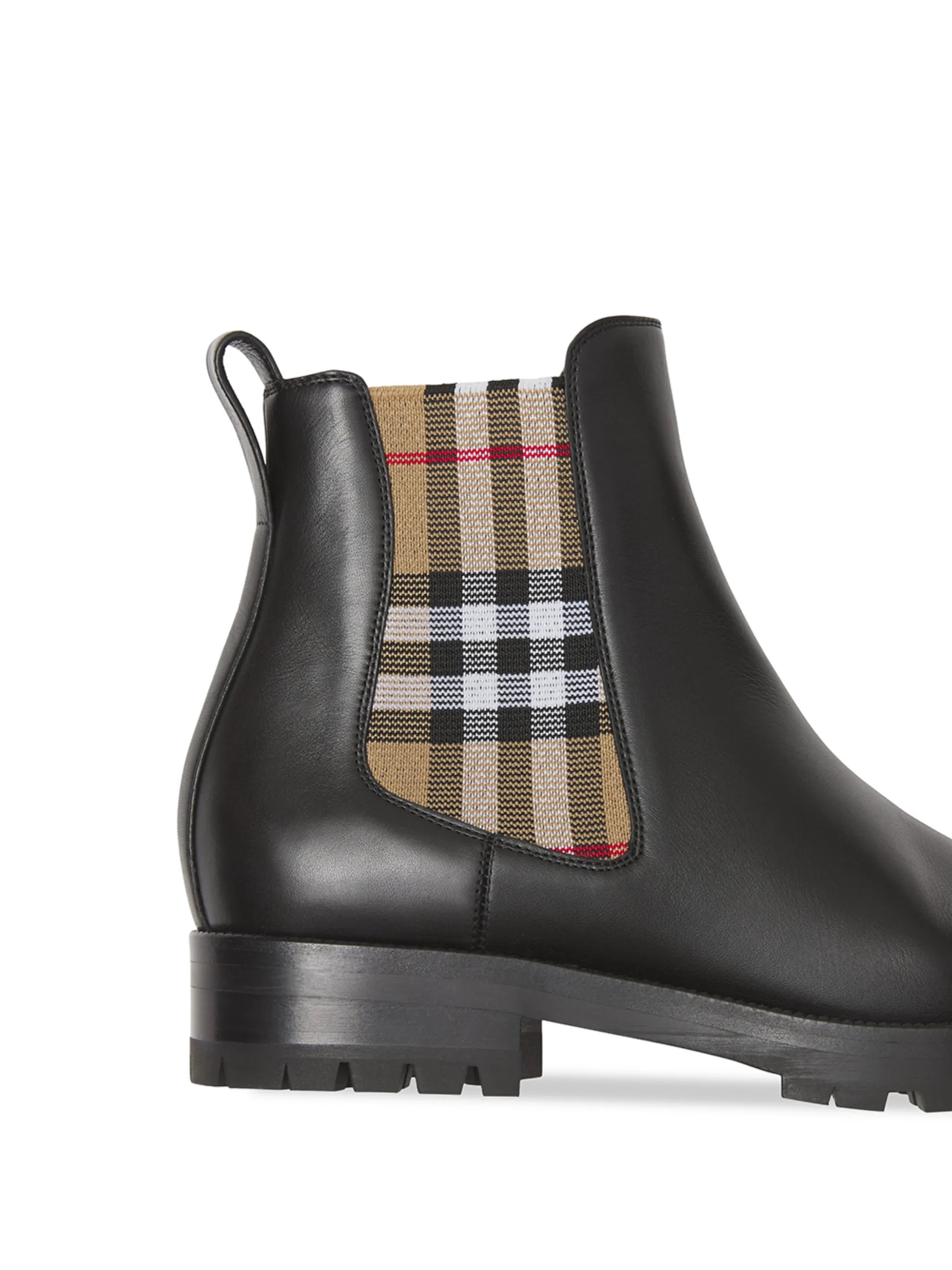 Check panel leather chelsea boots