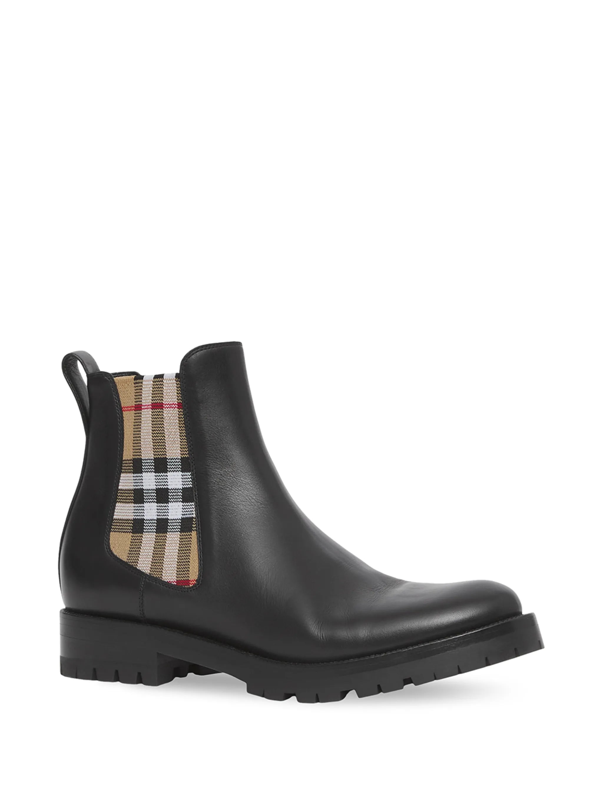 Check panel leather chelsea boots