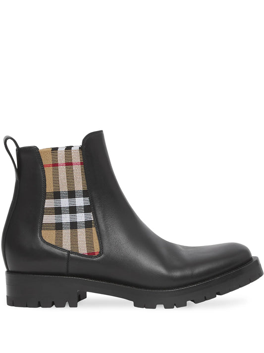 Check panel leather chelsea boots