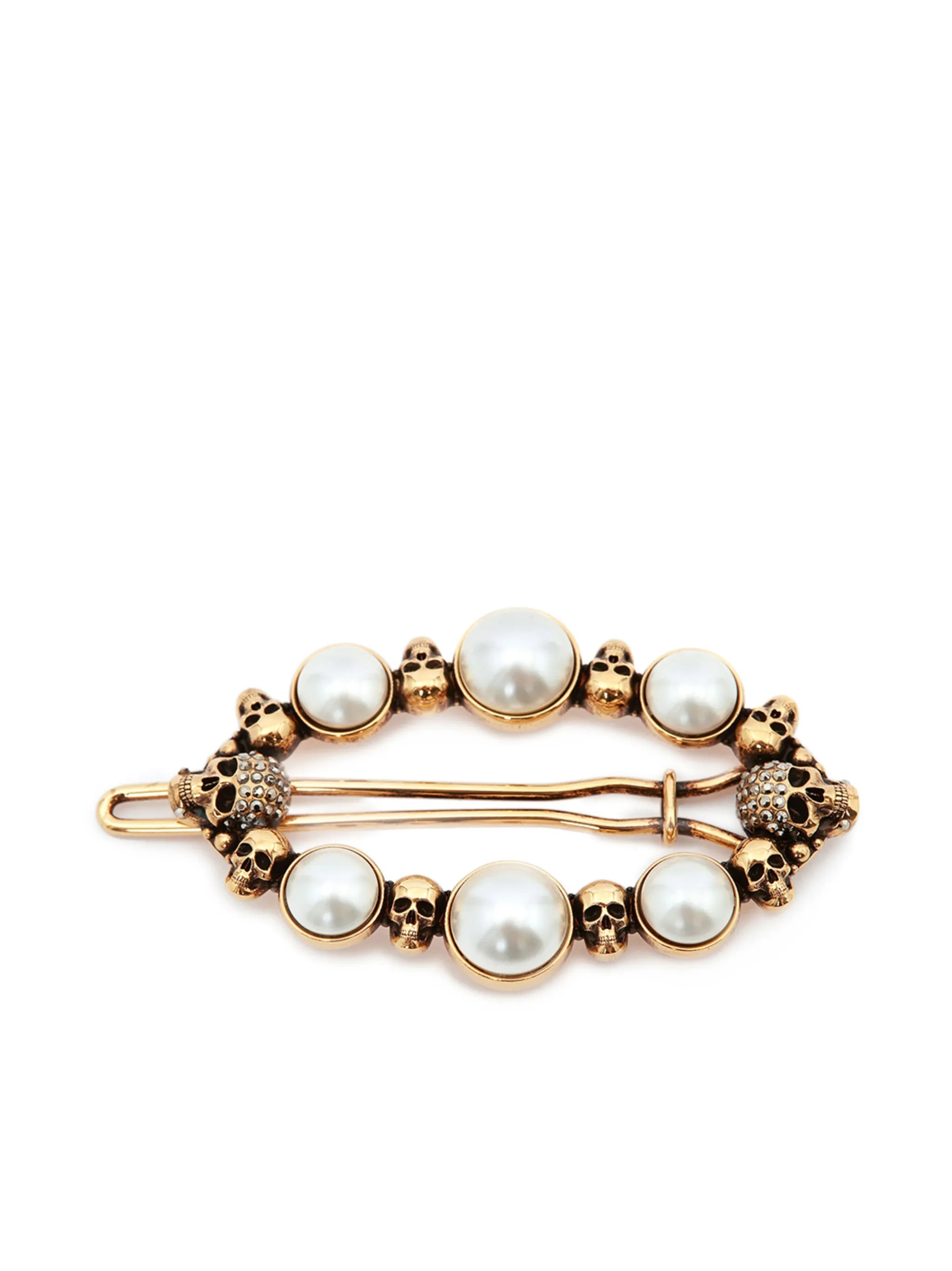 pearl skull hair clip