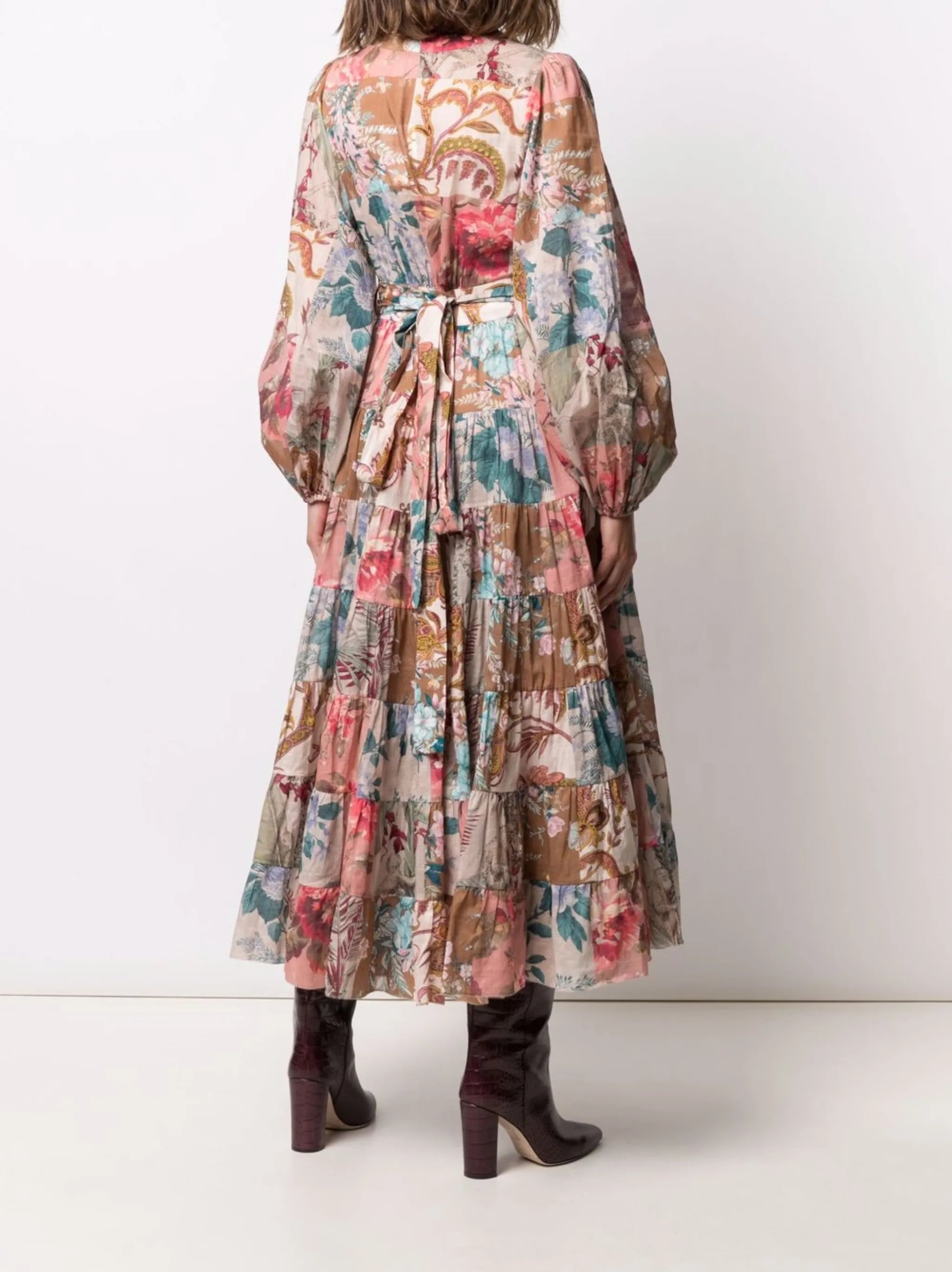 Cassia patchwork-print midi dress