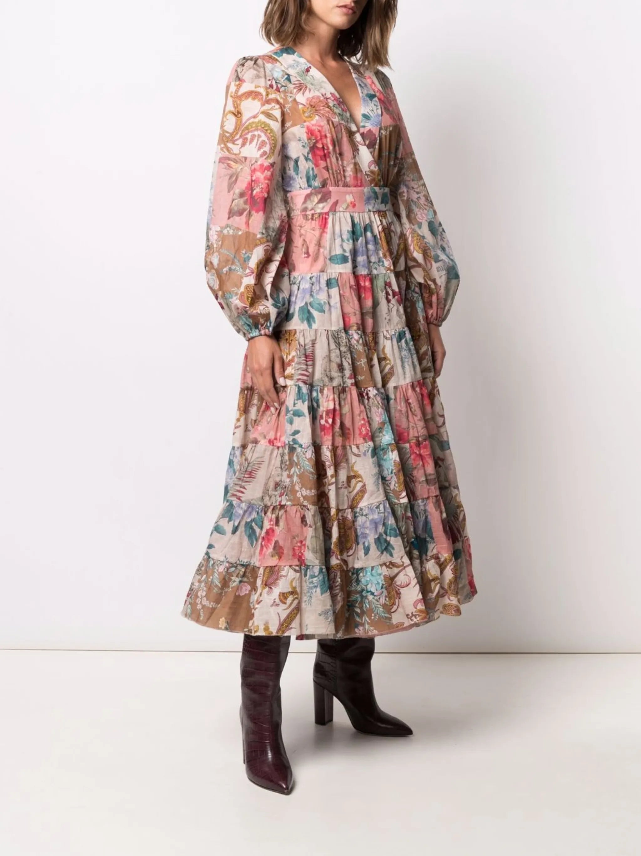 Cassia patchwork-print midi dress