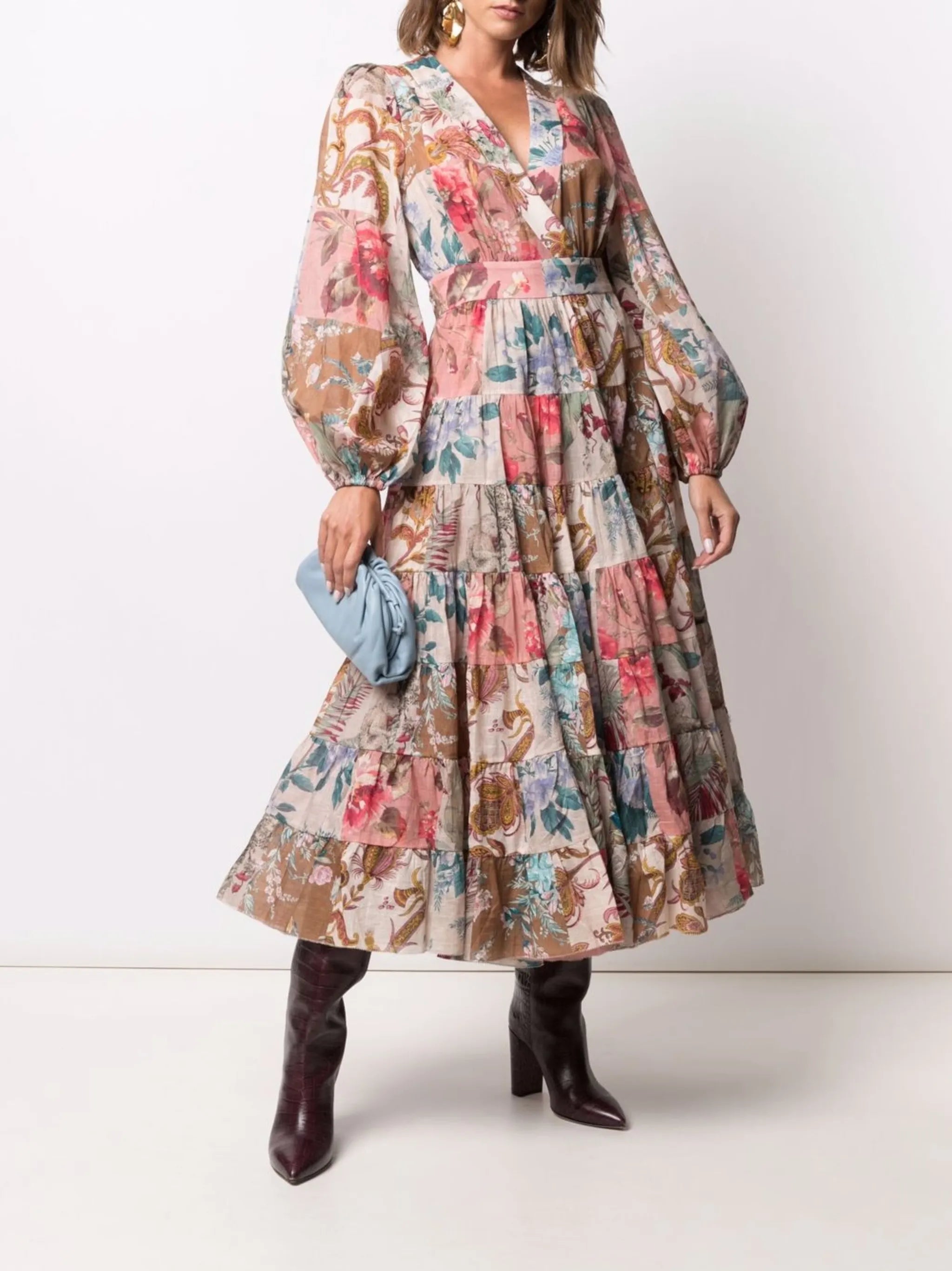 Cassia patchwork-print midi dress