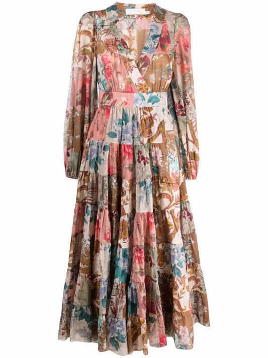 Cassia patchwork-print midi dress