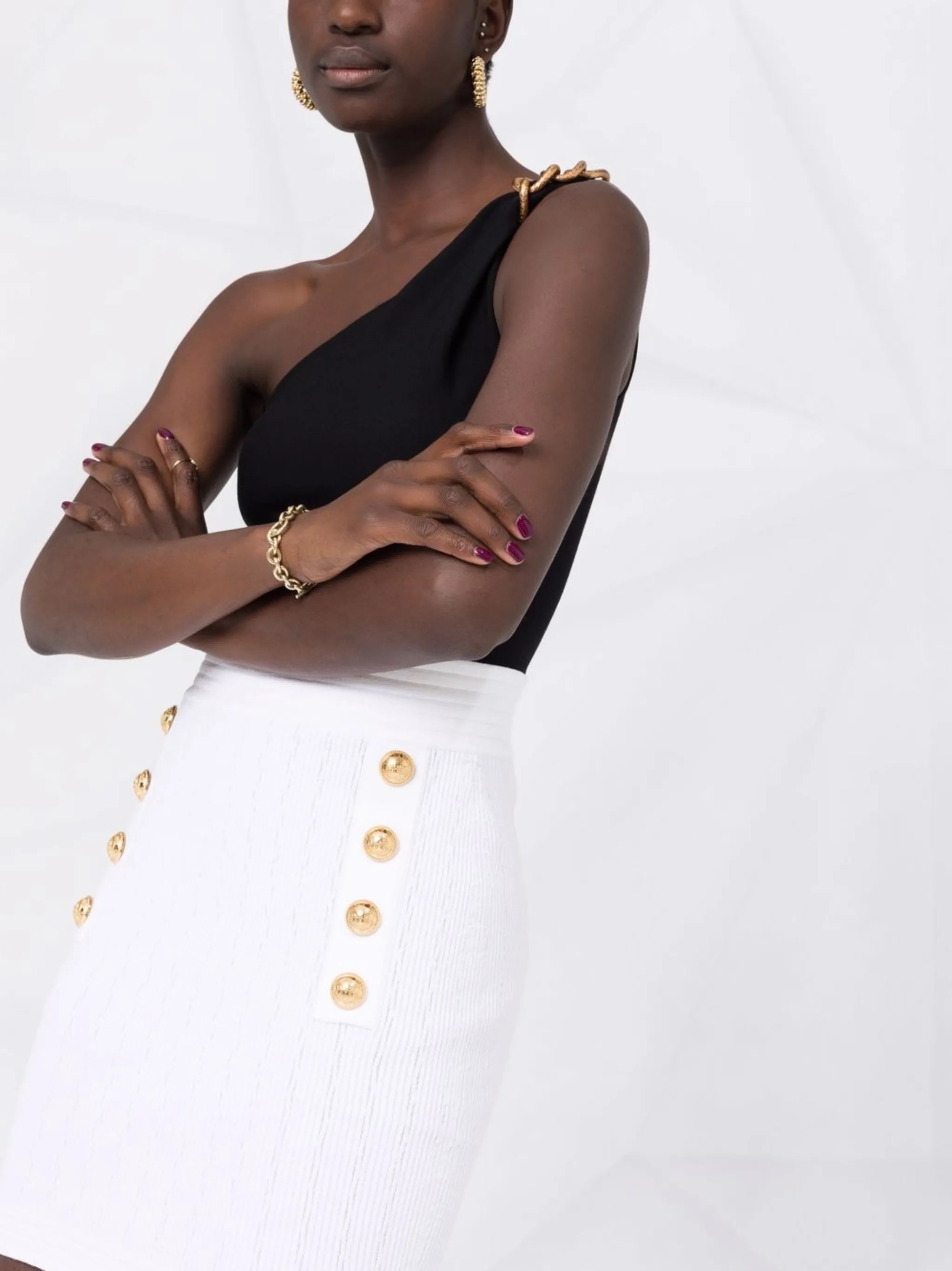 double-breasted buttoned knitted skirt