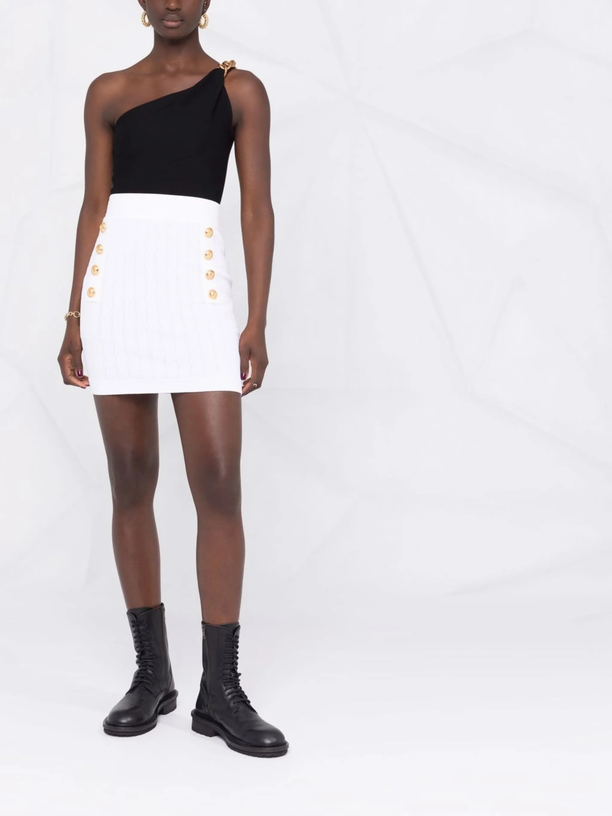 double-breasted buttoned knitted skirt
