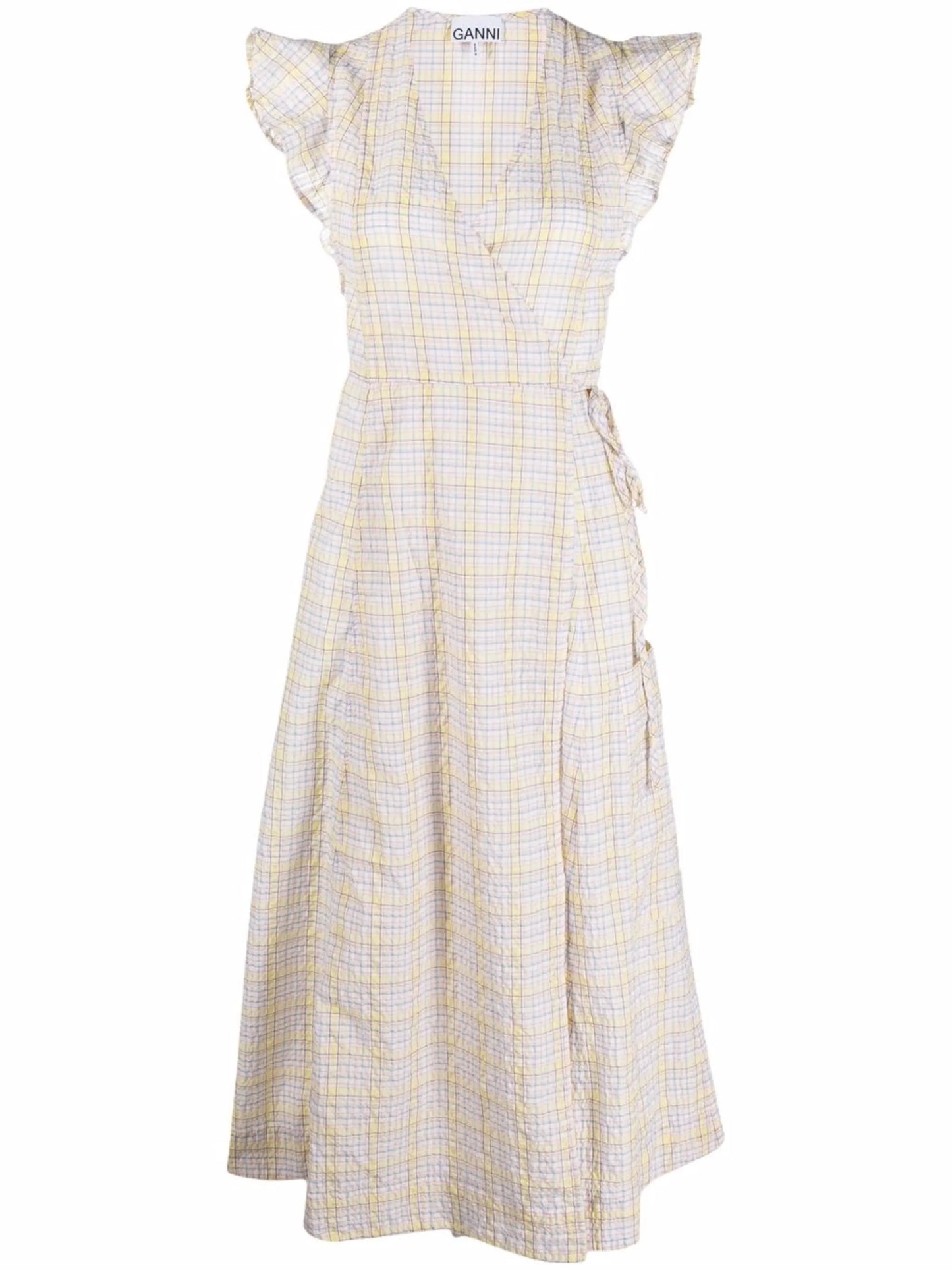 check-print wrap dress
