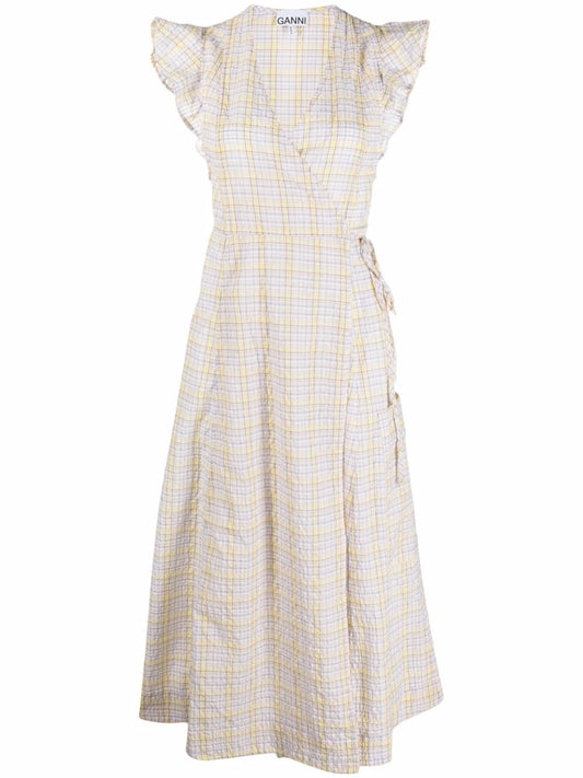 check-print wrap dress