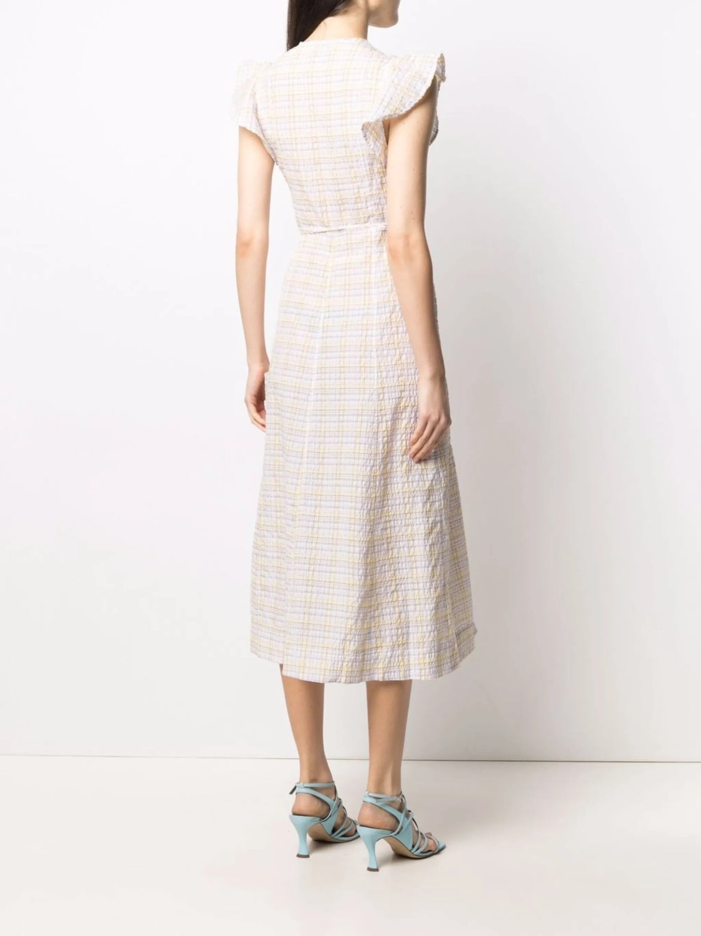 check-print wrap dress