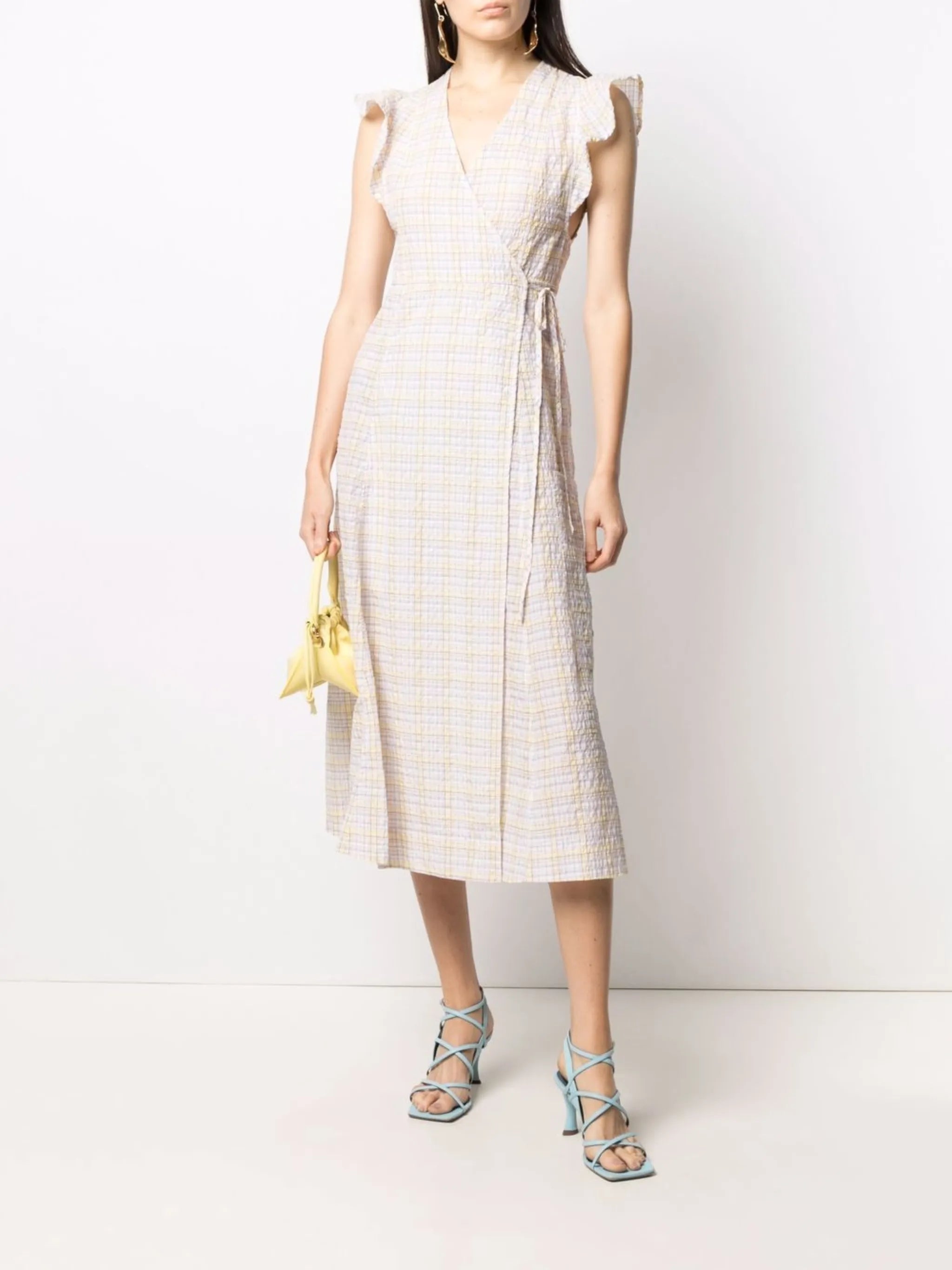 check-print wrap dress
