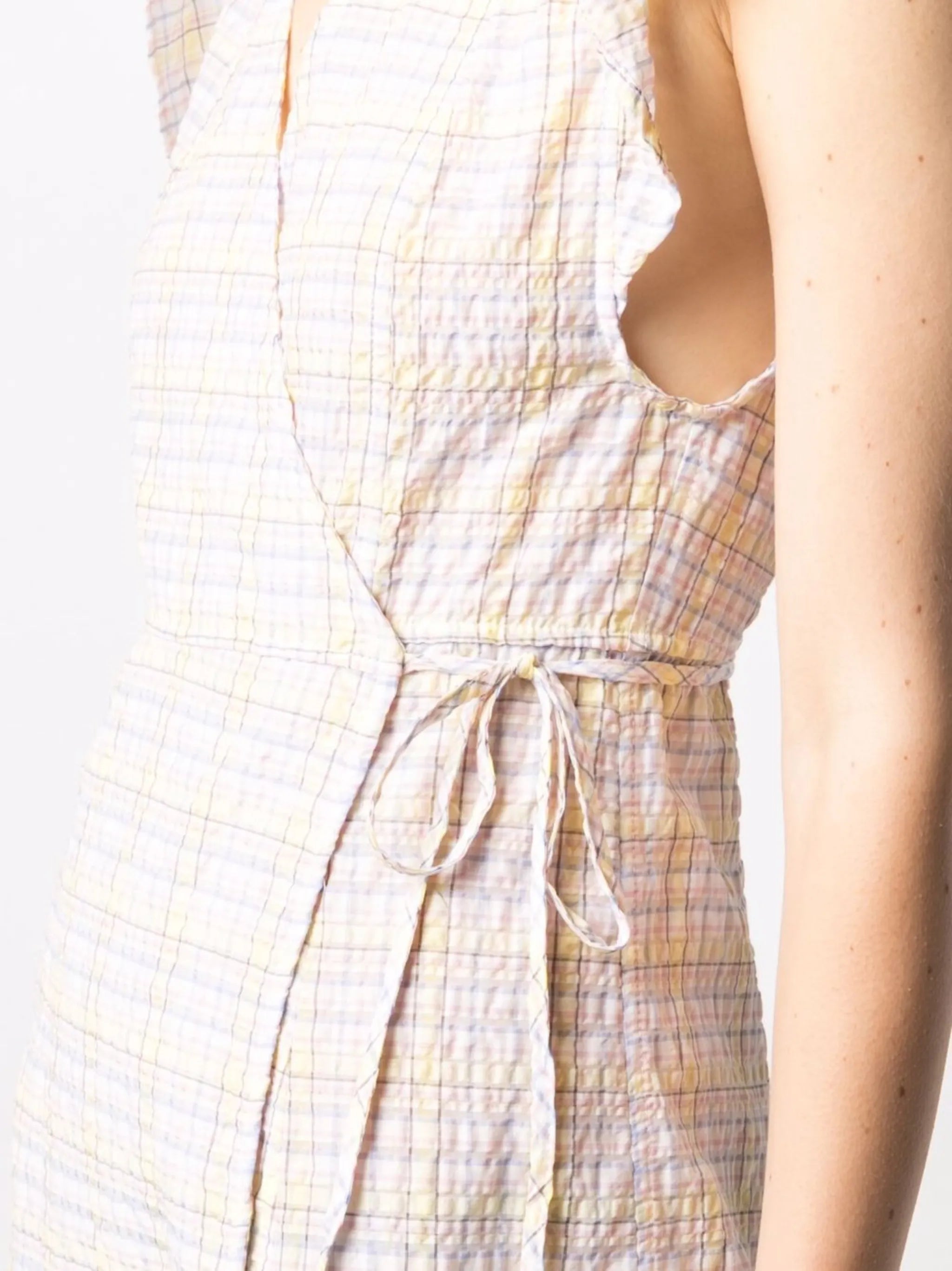 check-print wrap dress