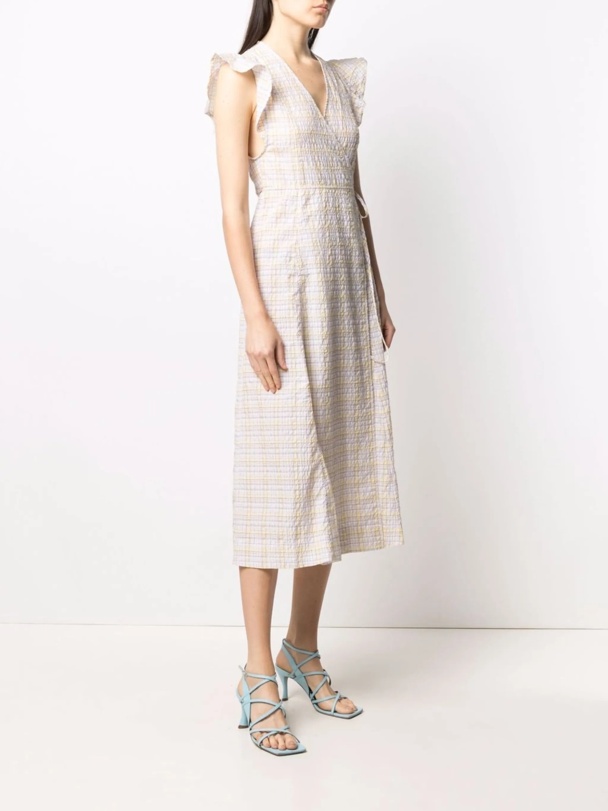 check-print wrap dress