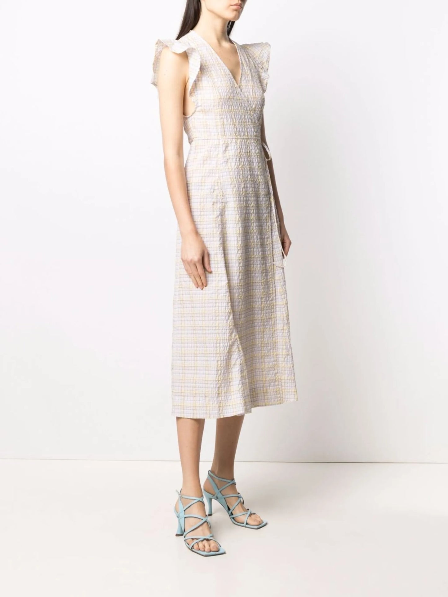 check-print wrap dress