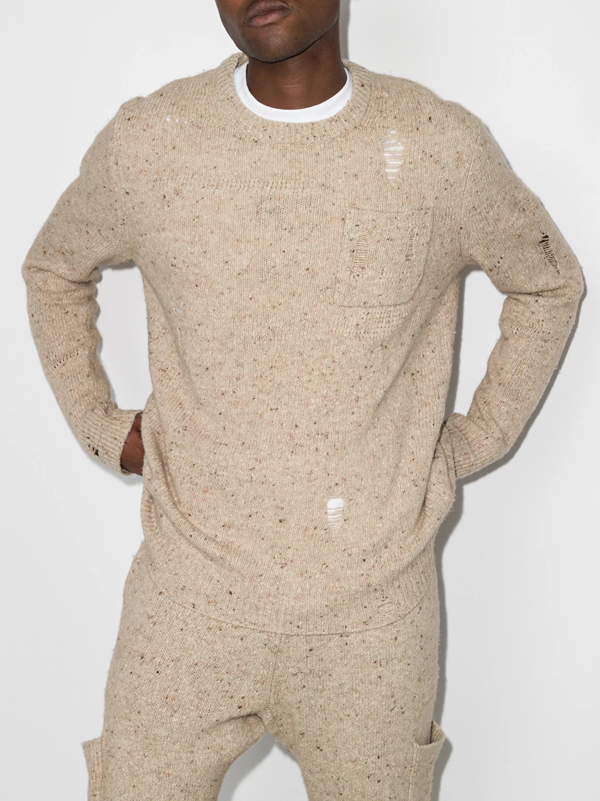 distressed crewneck knitted jumper