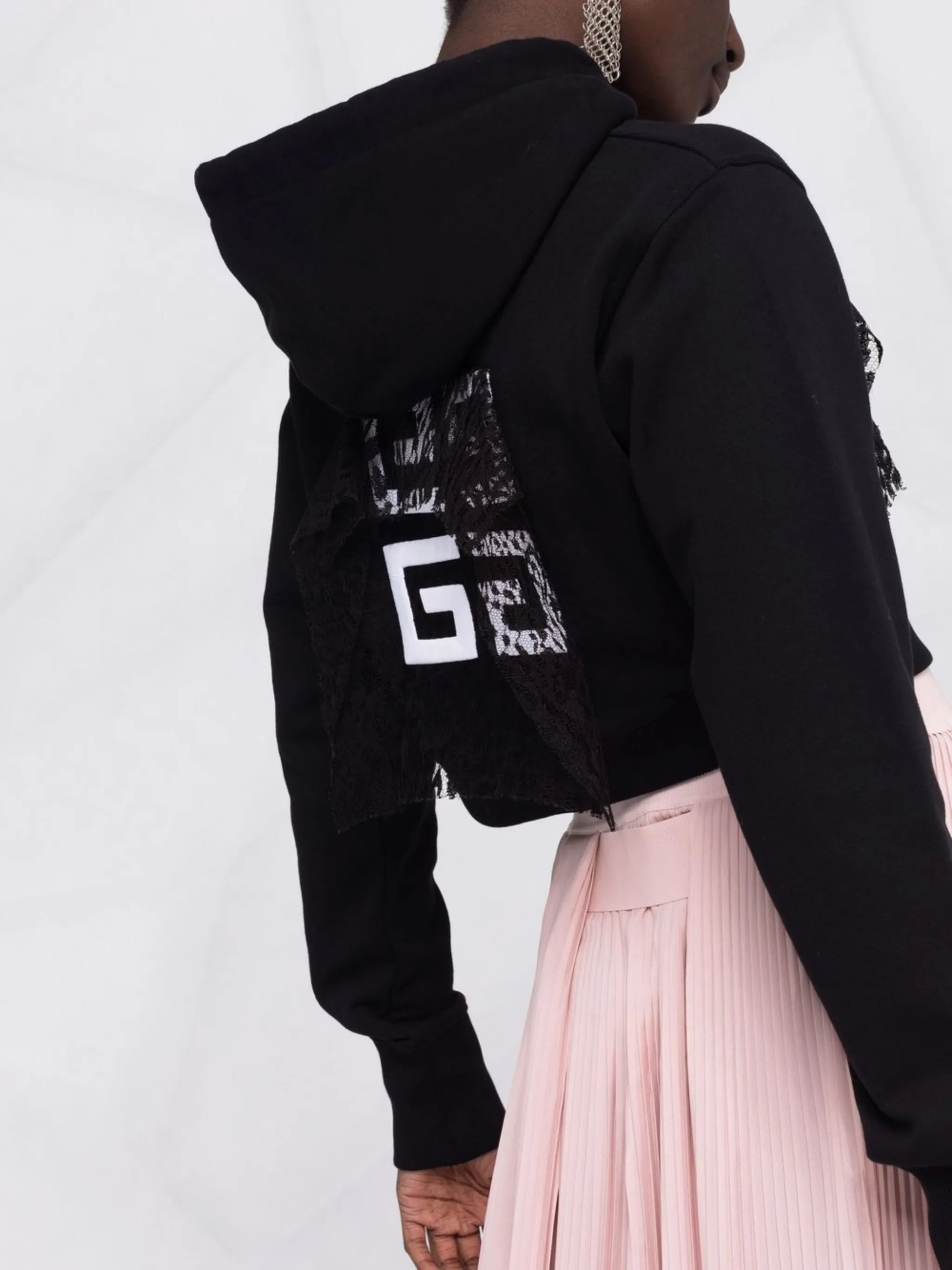 logo lace hooded sweatshirt