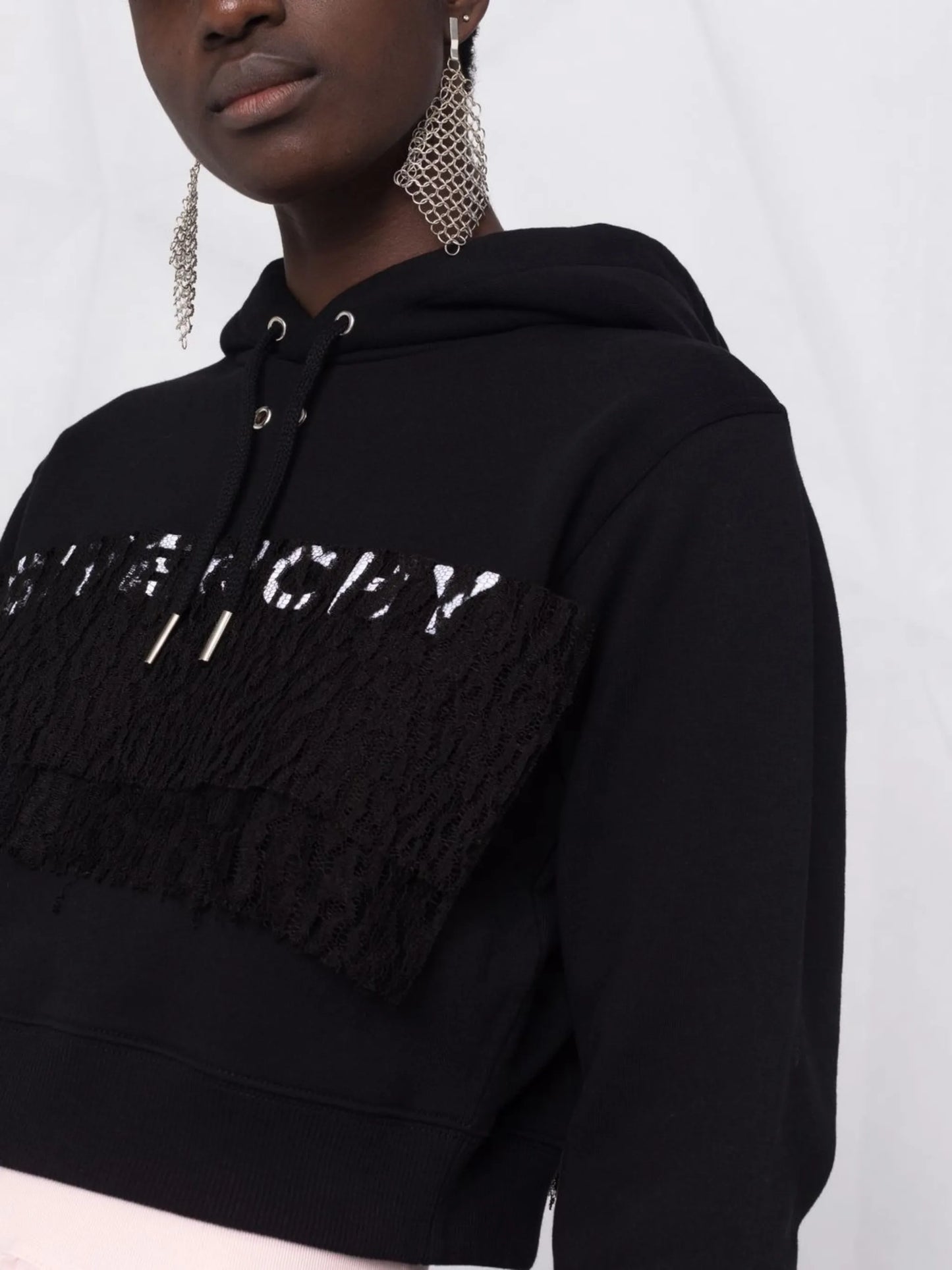 logo lace hooded sweatshirt