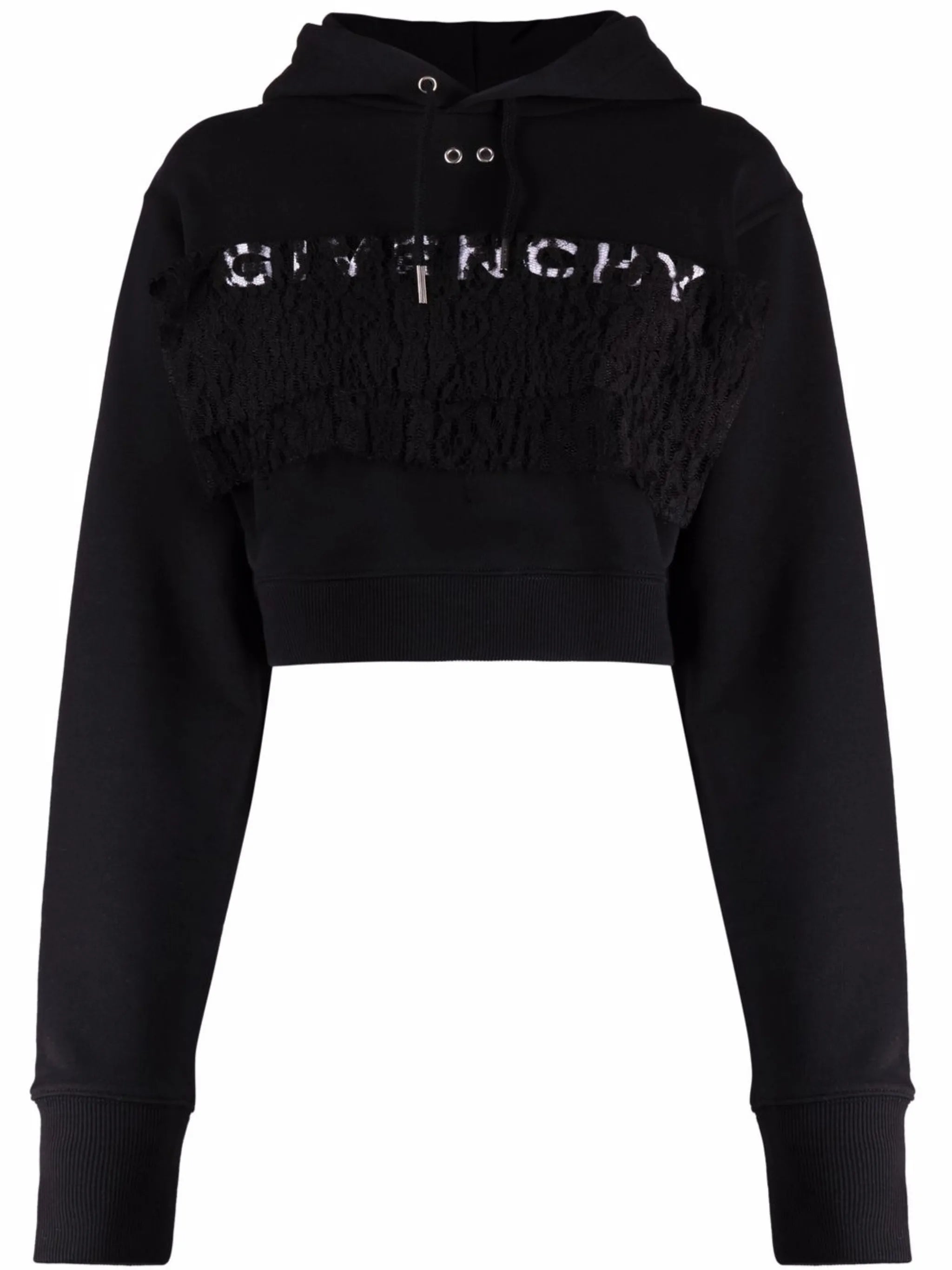 logo lace hooded sweatshirt
