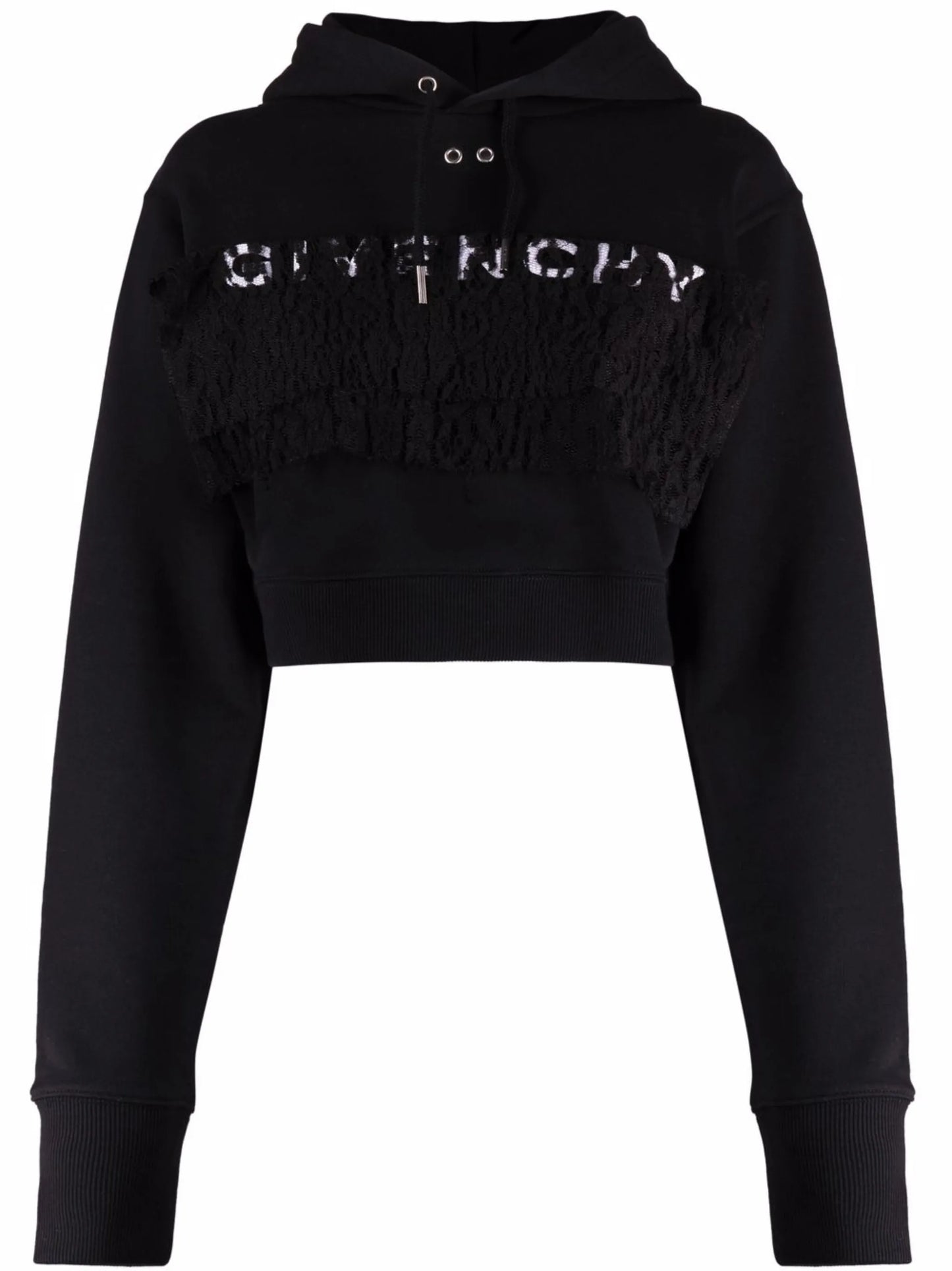 logo lace hooded sweatshirt