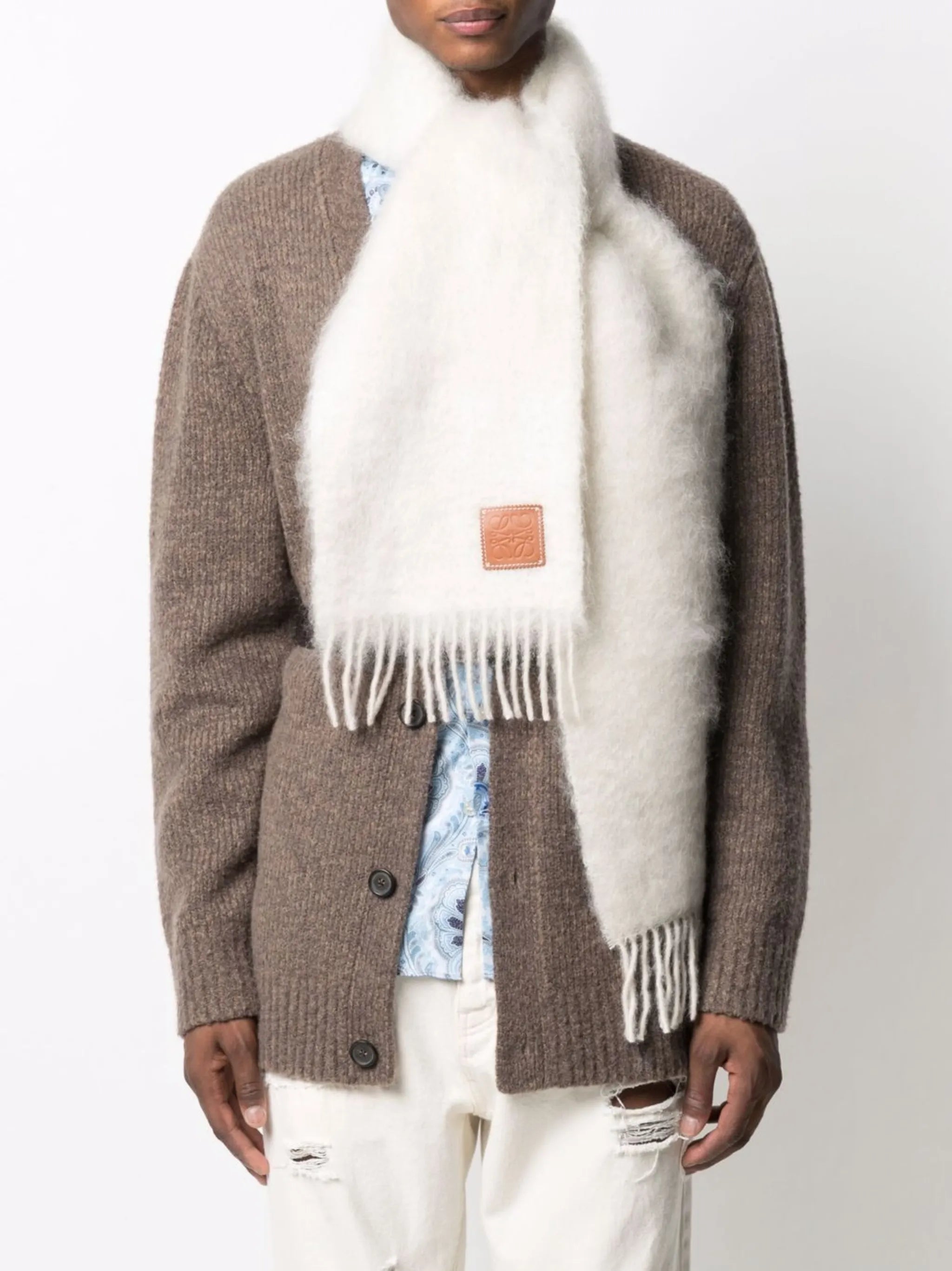 Anagram patch fringed scarf