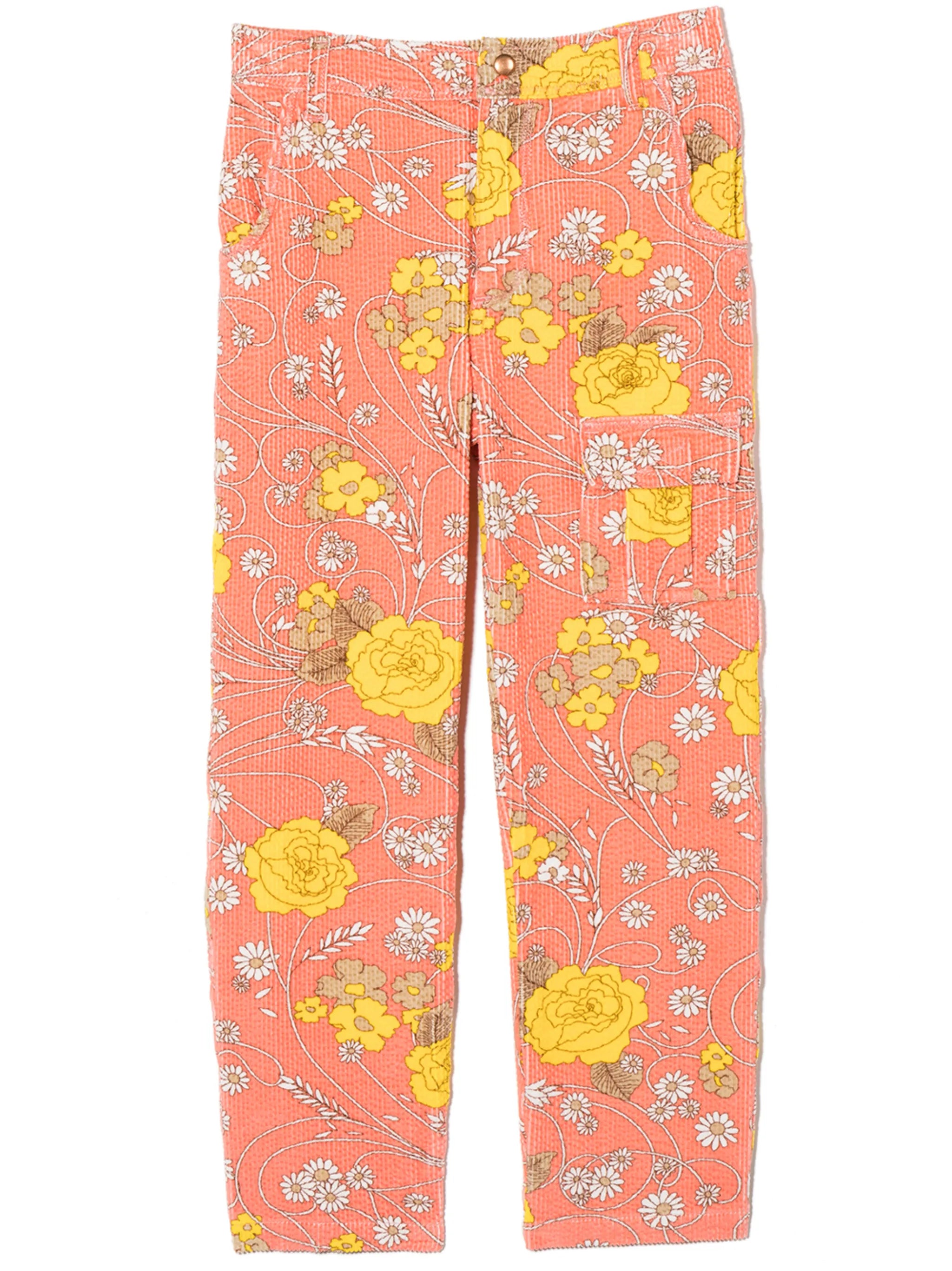 floral-print corduroy trousers