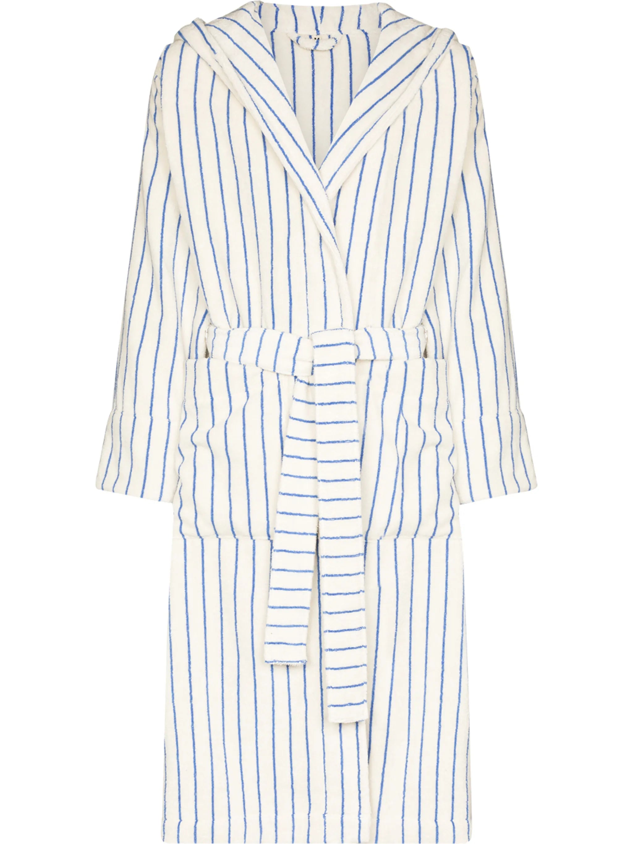 striped belted hooded bathrobe